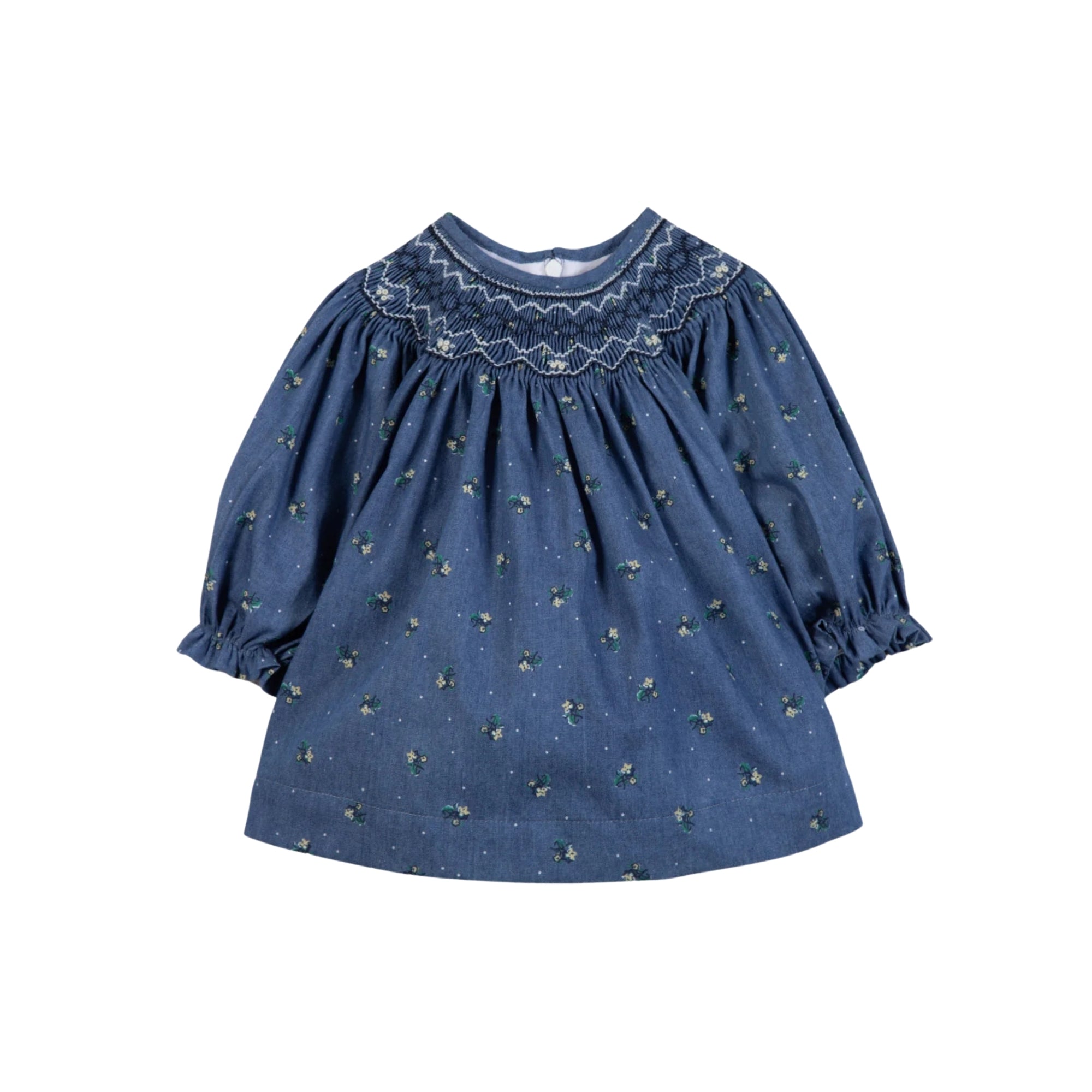 Smocked Flower Pattern Dress | Blue