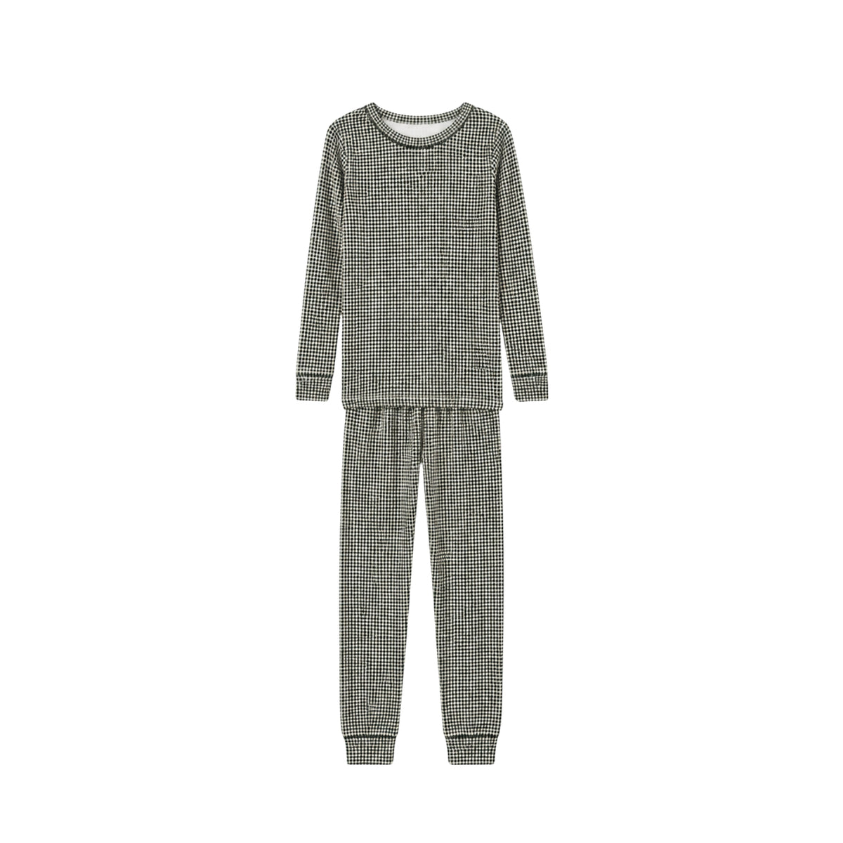 Kids Printed Long Pj Set | Cabin Check Ivory Pine