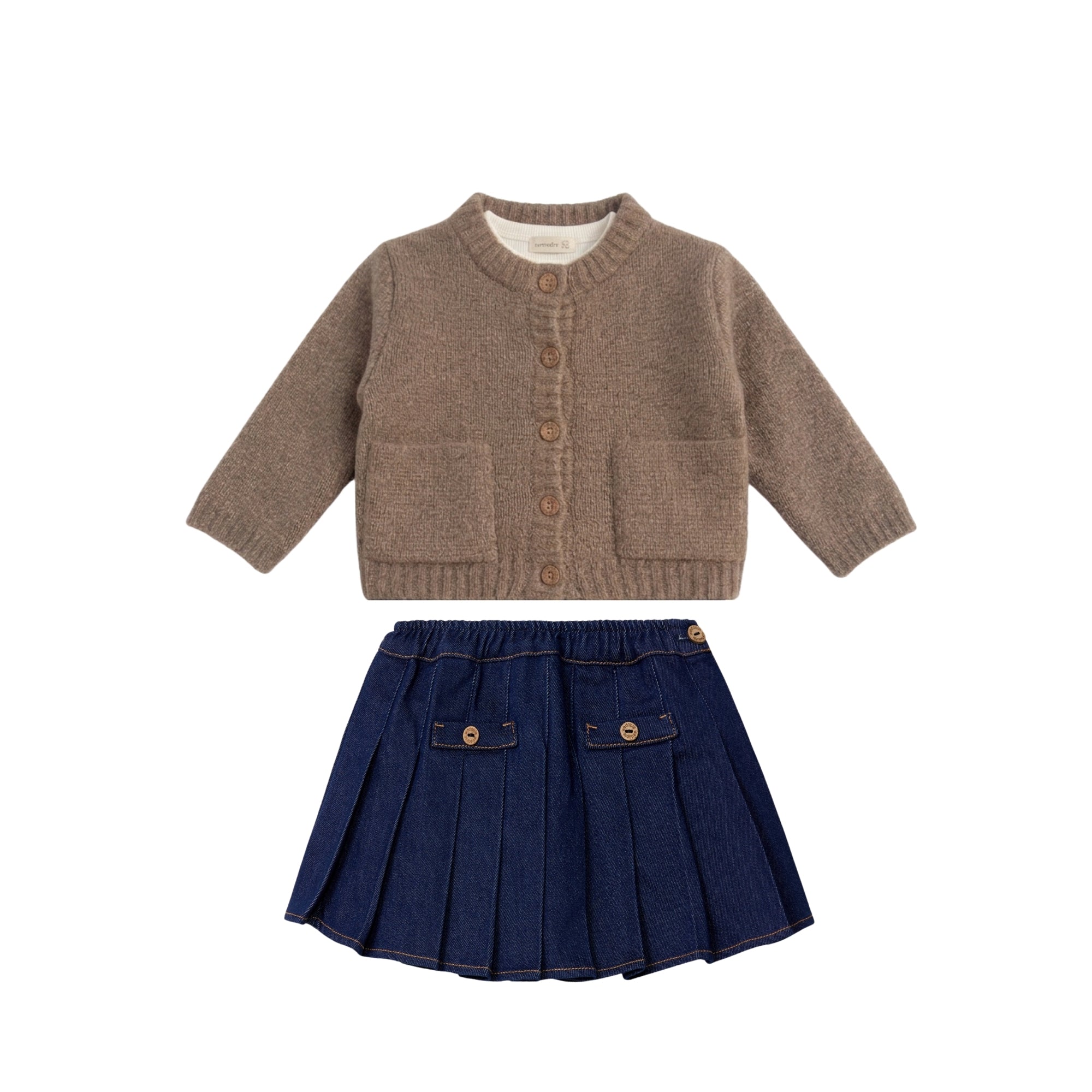 Cardigan 3 Piece Skirt Set | Brown Mouliné