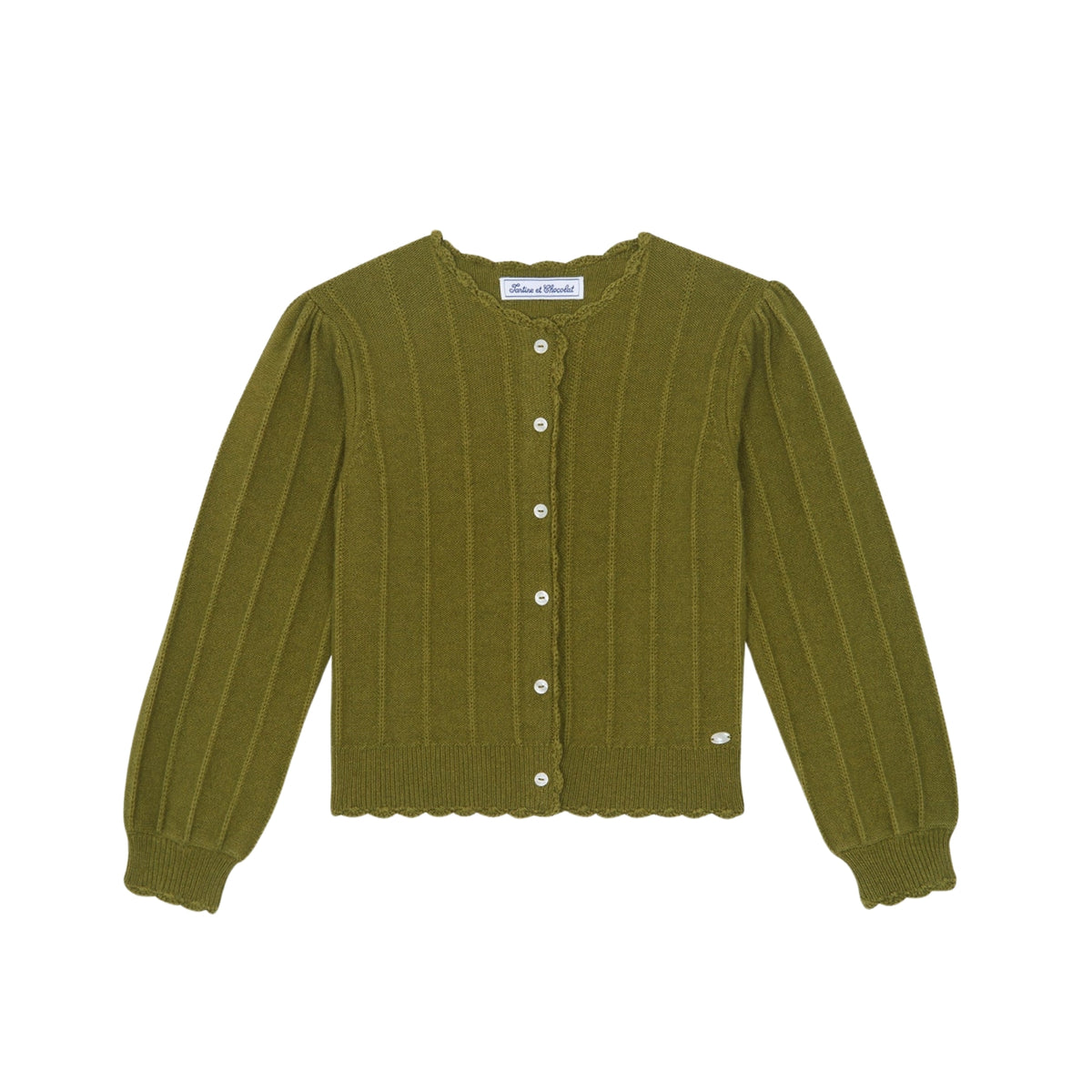 Scalloped Wool Cardigan | Olive