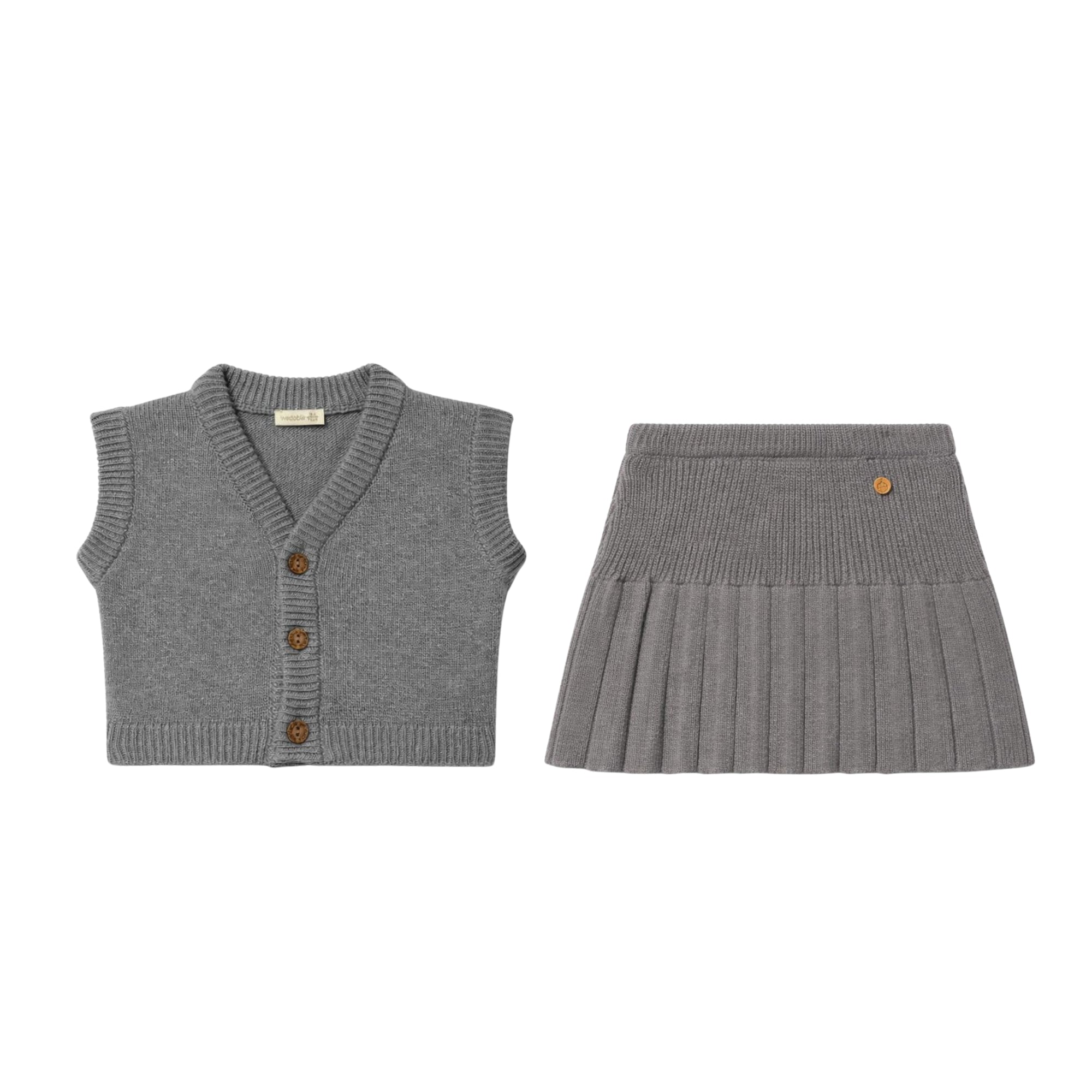 Knitted Vest with Skirt Set | Medium Grey