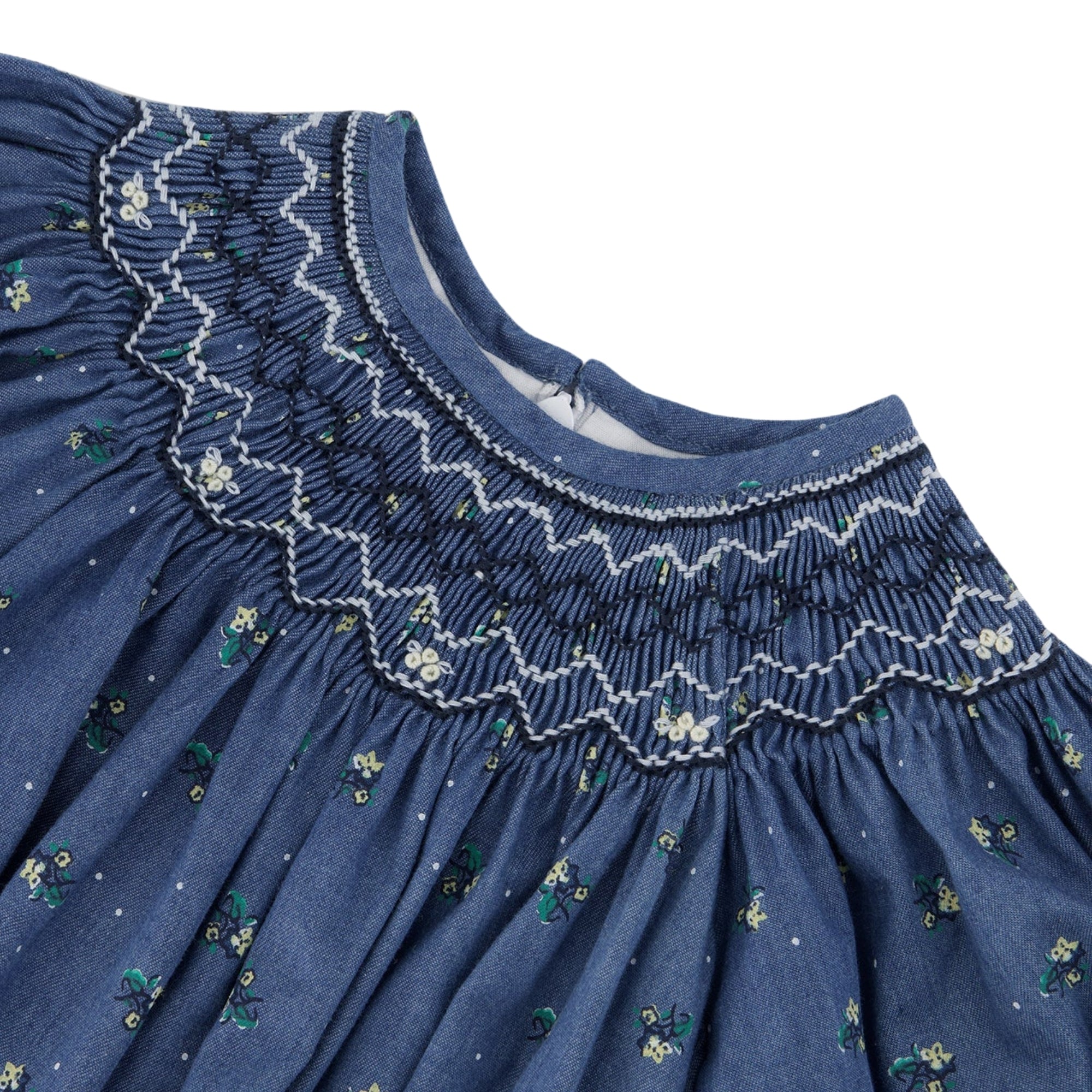 Smocked Flower Pattern Dress | Blue