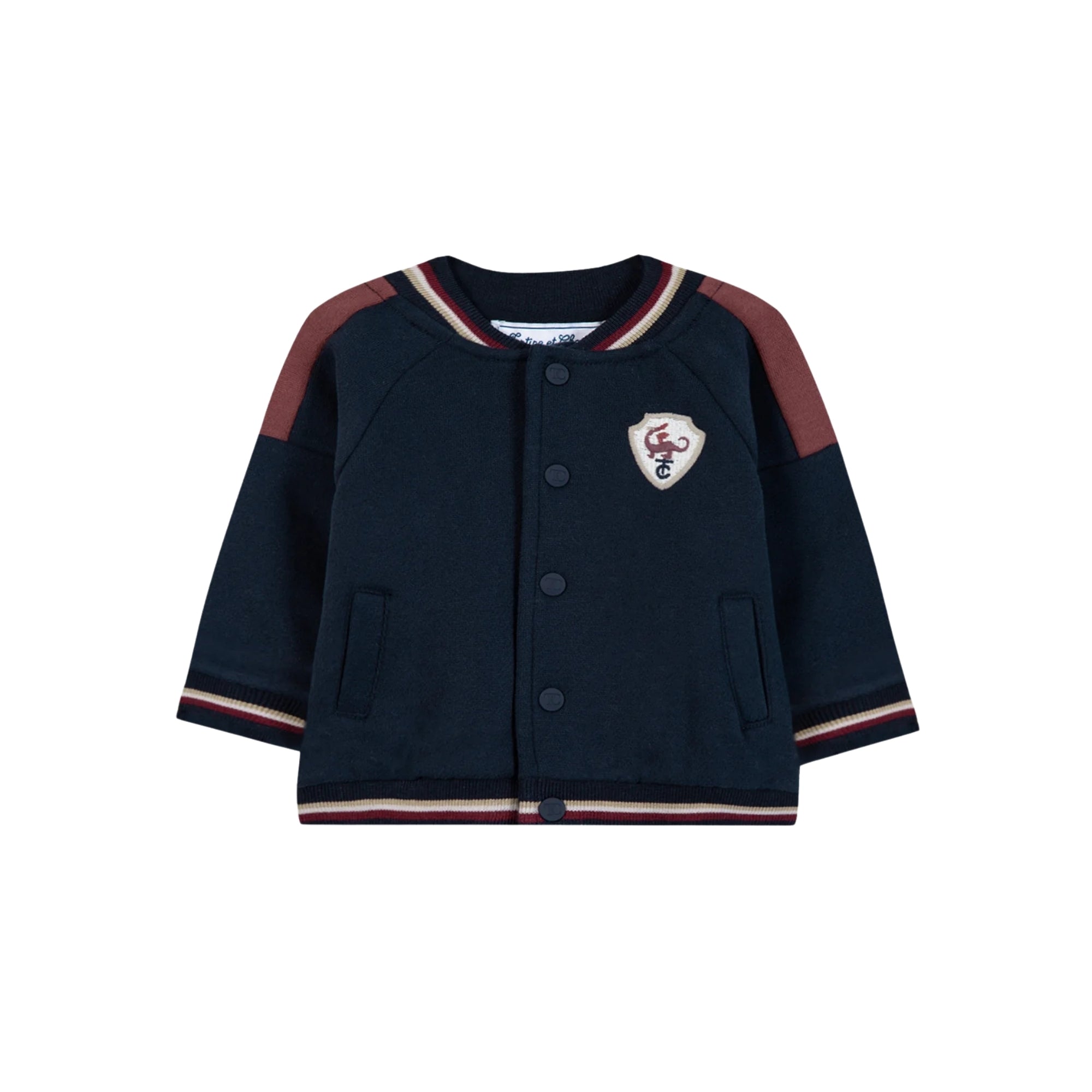 Embroidered Patch Cardigan | Navy