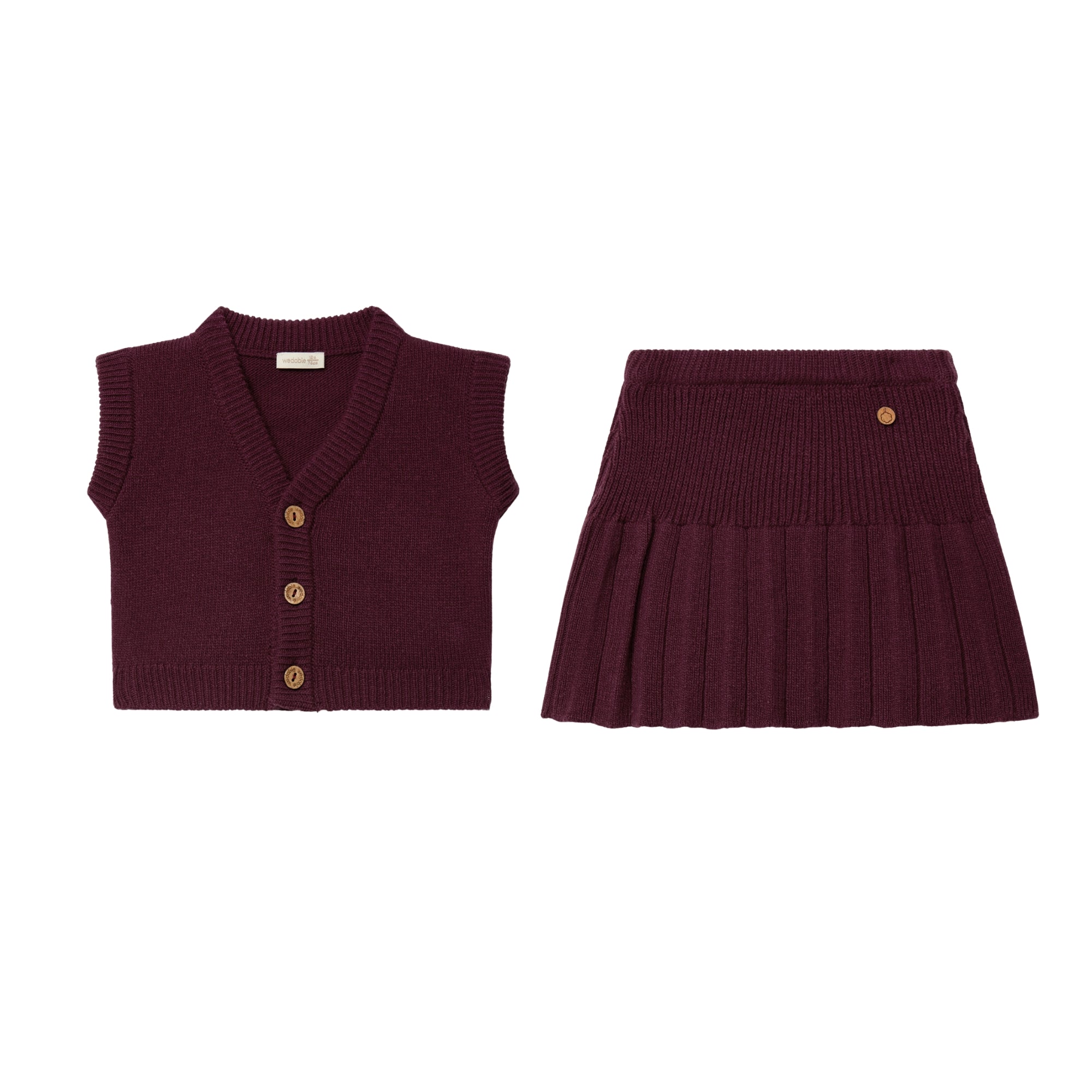 Knitted Vest & Skirt Set | Bordeaux