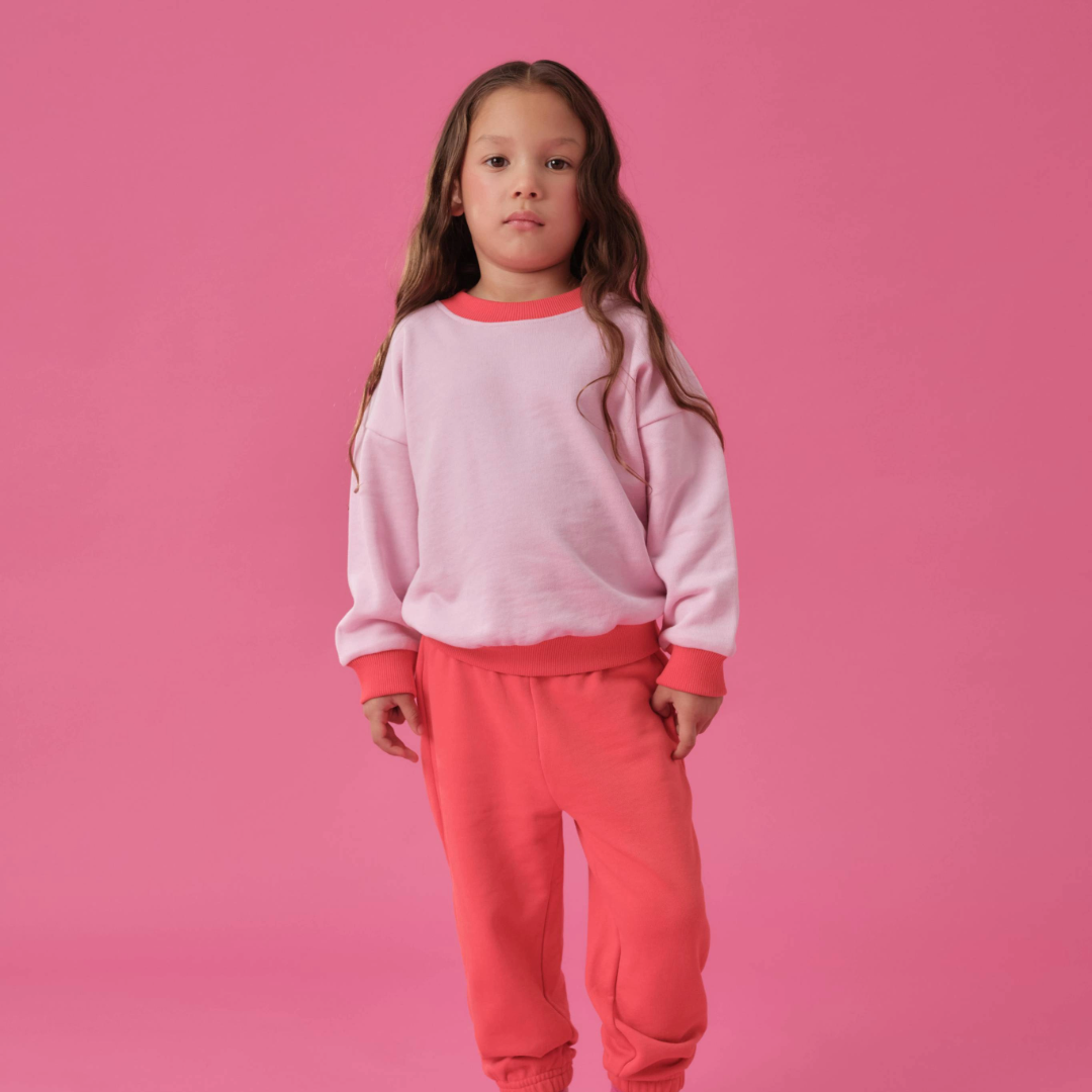 Kids Contrast Sweatshirt | Pink / Red