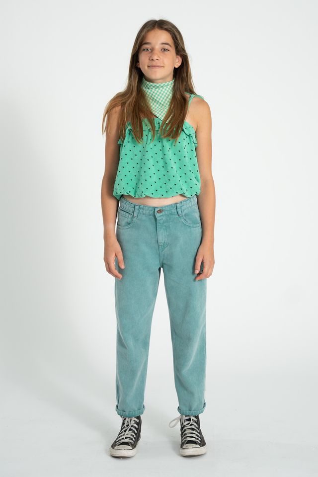 Heart Print Top With Strap | Green/Black
