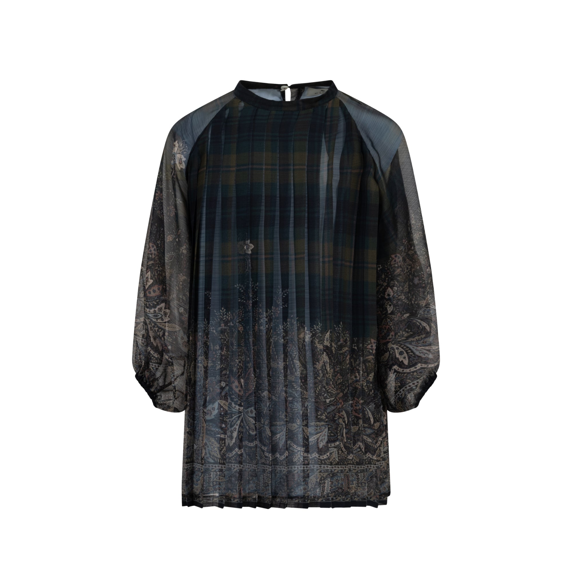 Pleated Dress in Lightweight Crepon | Verde/ Blu