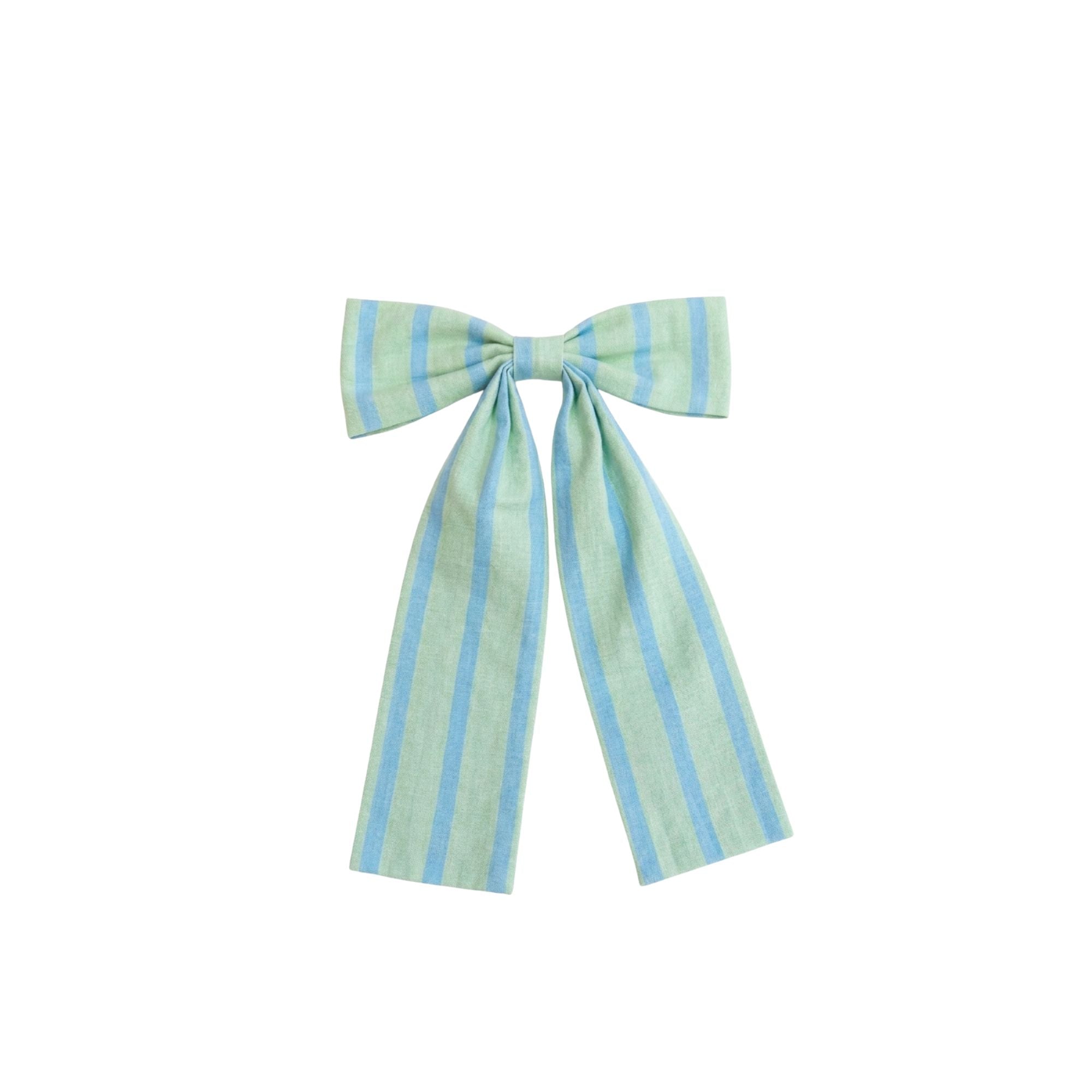 Bow Hair Clip | Green & Blue Stripes
