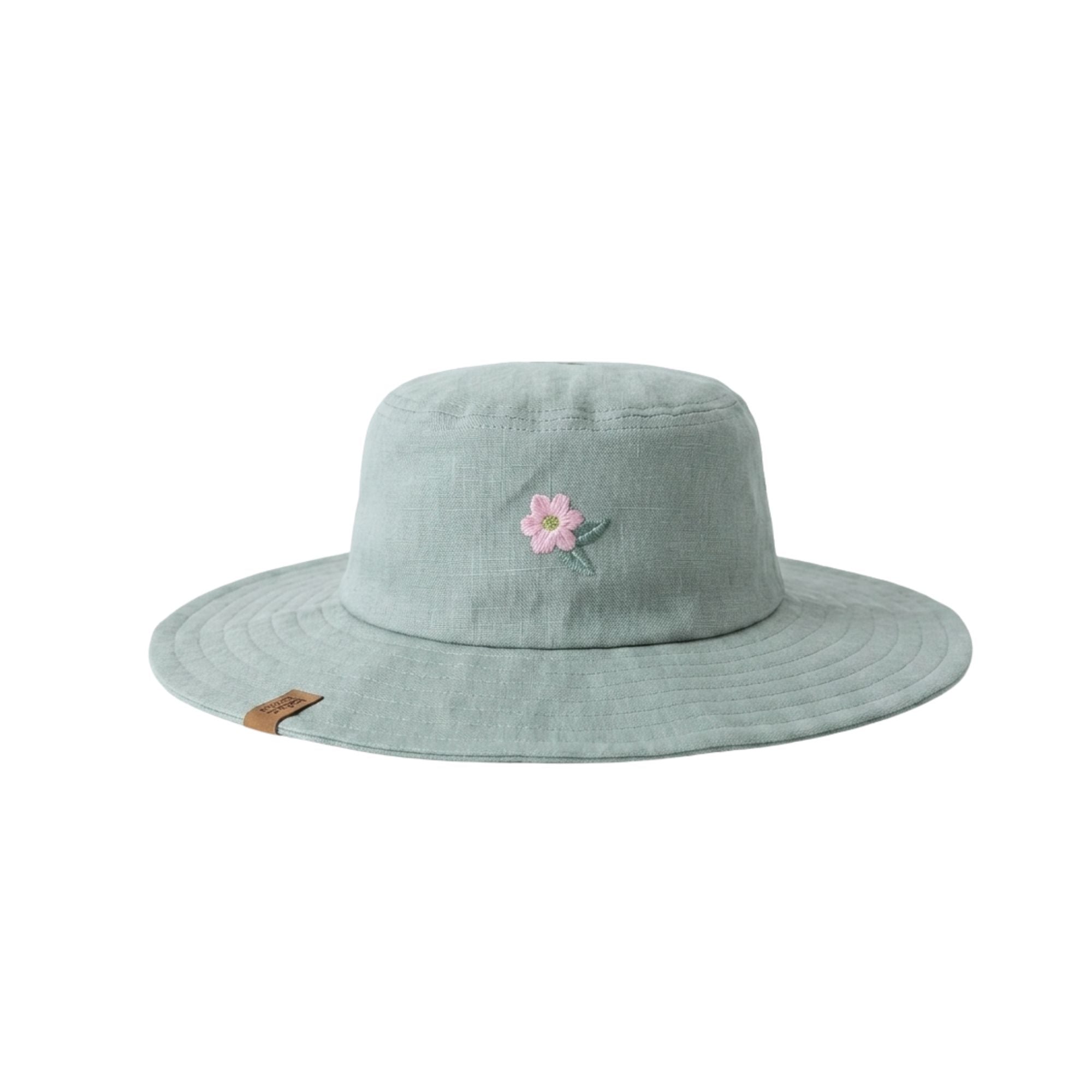 Linen Hat with Embroidery | Green