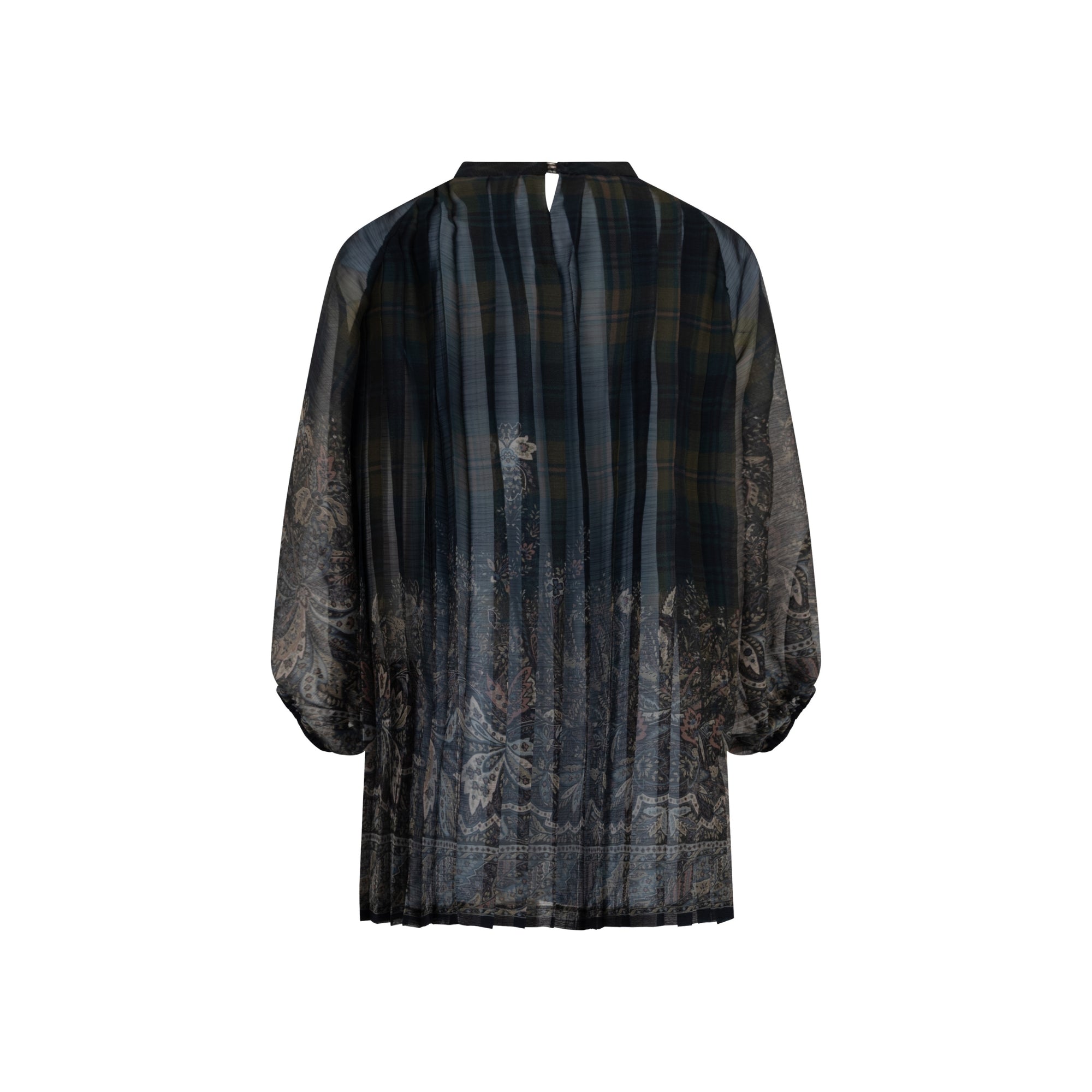 Pleated Dress in Lightweight Crepon | Verde/ Blu