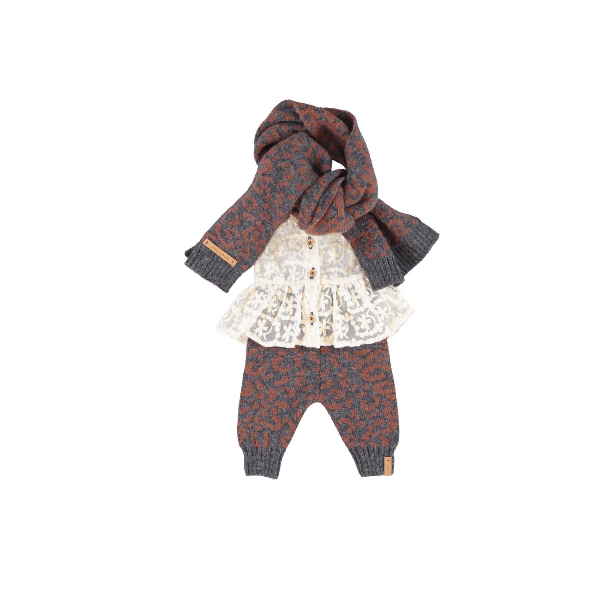 Knitted Baby Set | Dark Grey with Animal Print