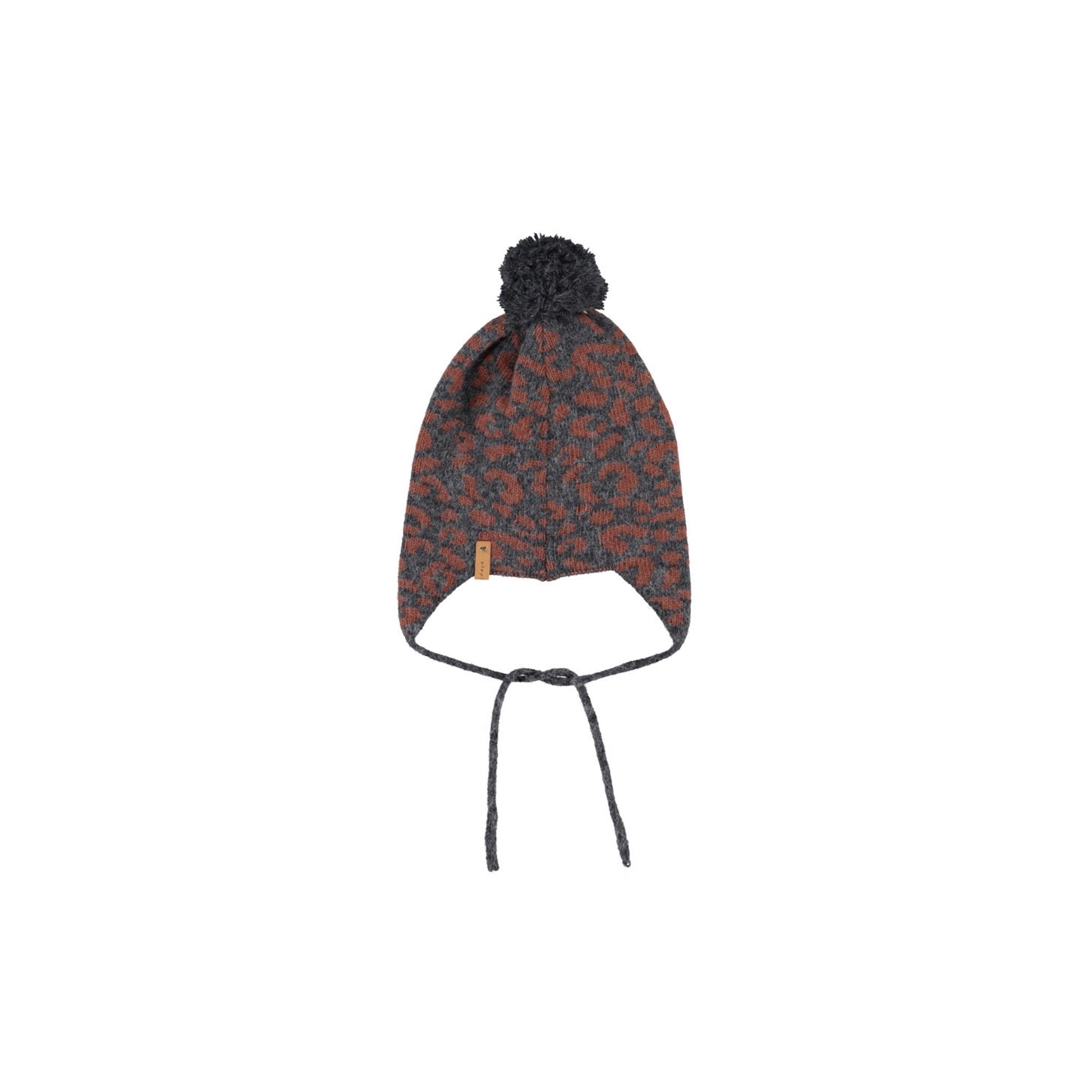 Knitted Bonnet | Dark Grey with Animal Print