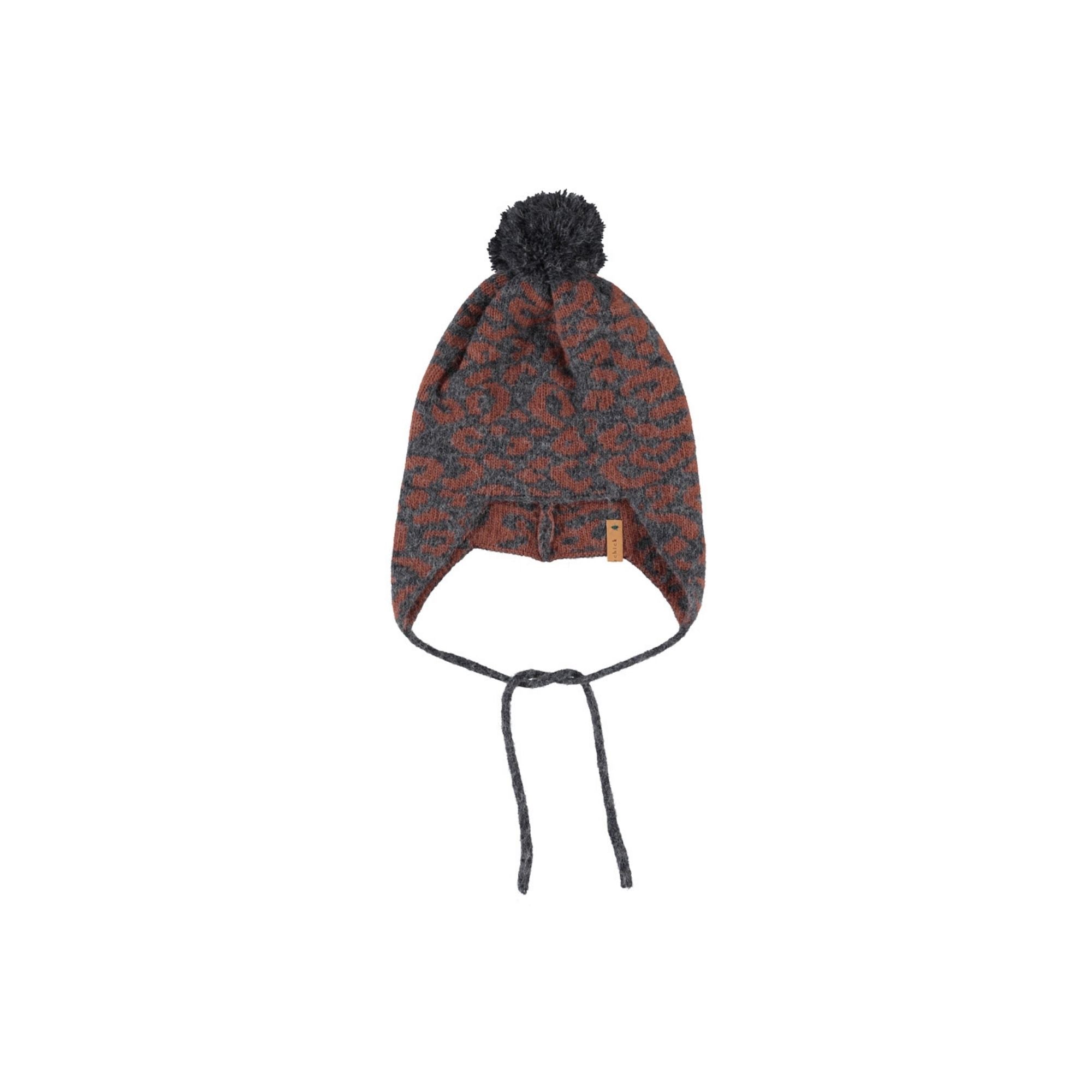 Knitted Bonnet | Dark Grey with Animal Print
