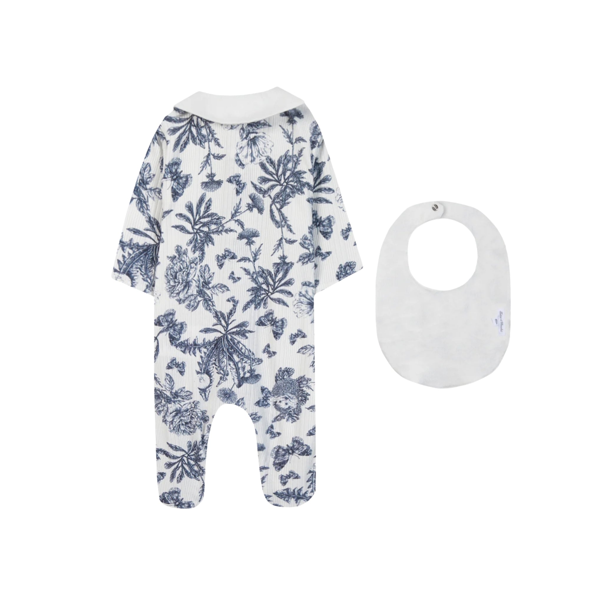 Toile De Jouy Romper & Bib Set | Navy