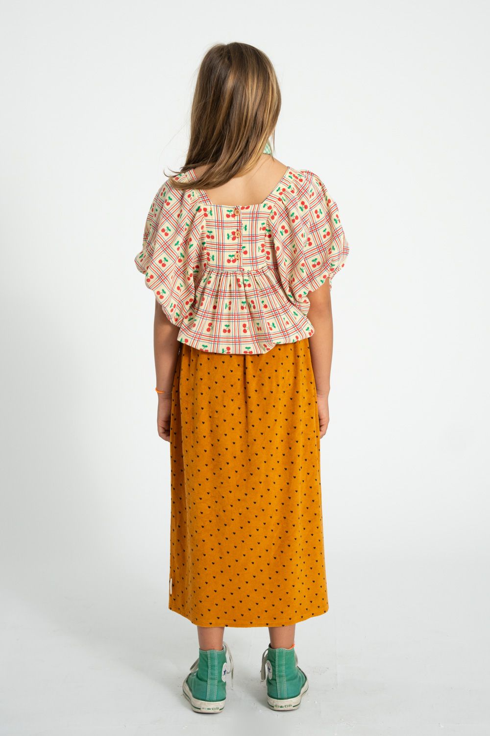 Cherry Print Balloon Sleeves Cropped Blouse | Light Yellow