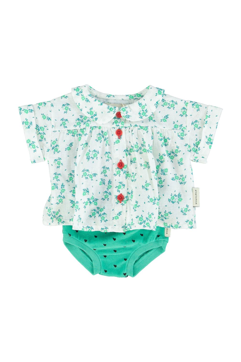 Flower Print Peter Pan Collar Shirt | Ecru/Green