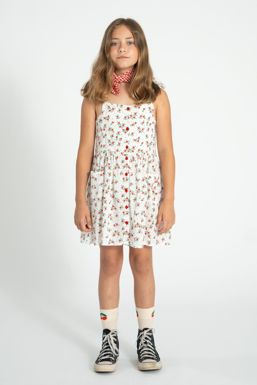 Flower Print Short Dress | Ecru/Red