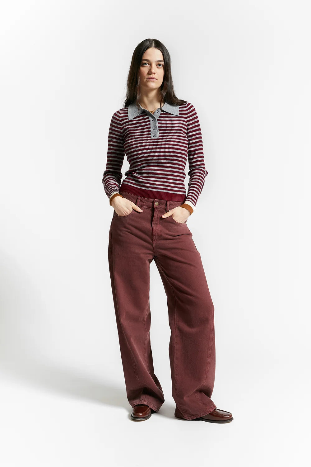 Wallaby Polo Knit Sweater | Merlot Red
