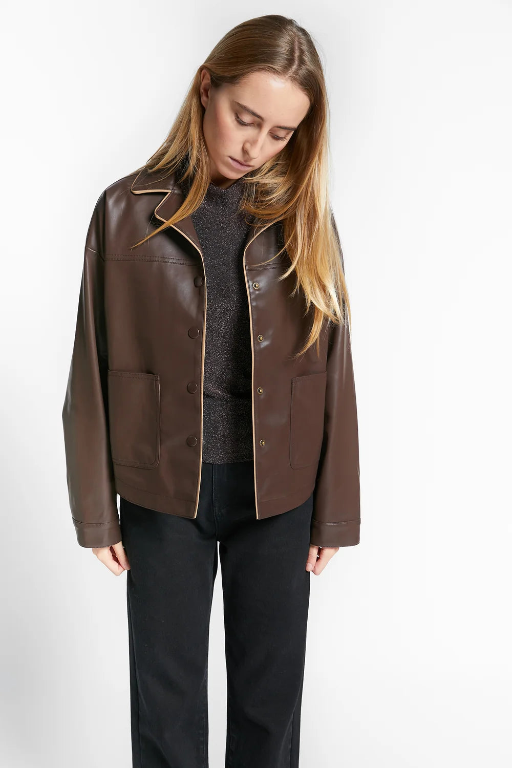 Wien Fake Leather Jacket | Coffee