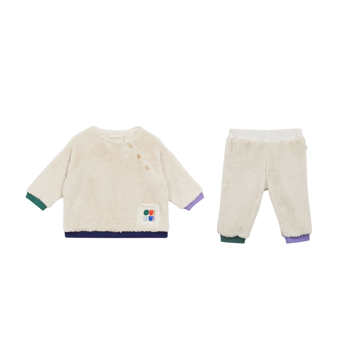 Tricolor Sherpa Baby Set | Mottled Beige