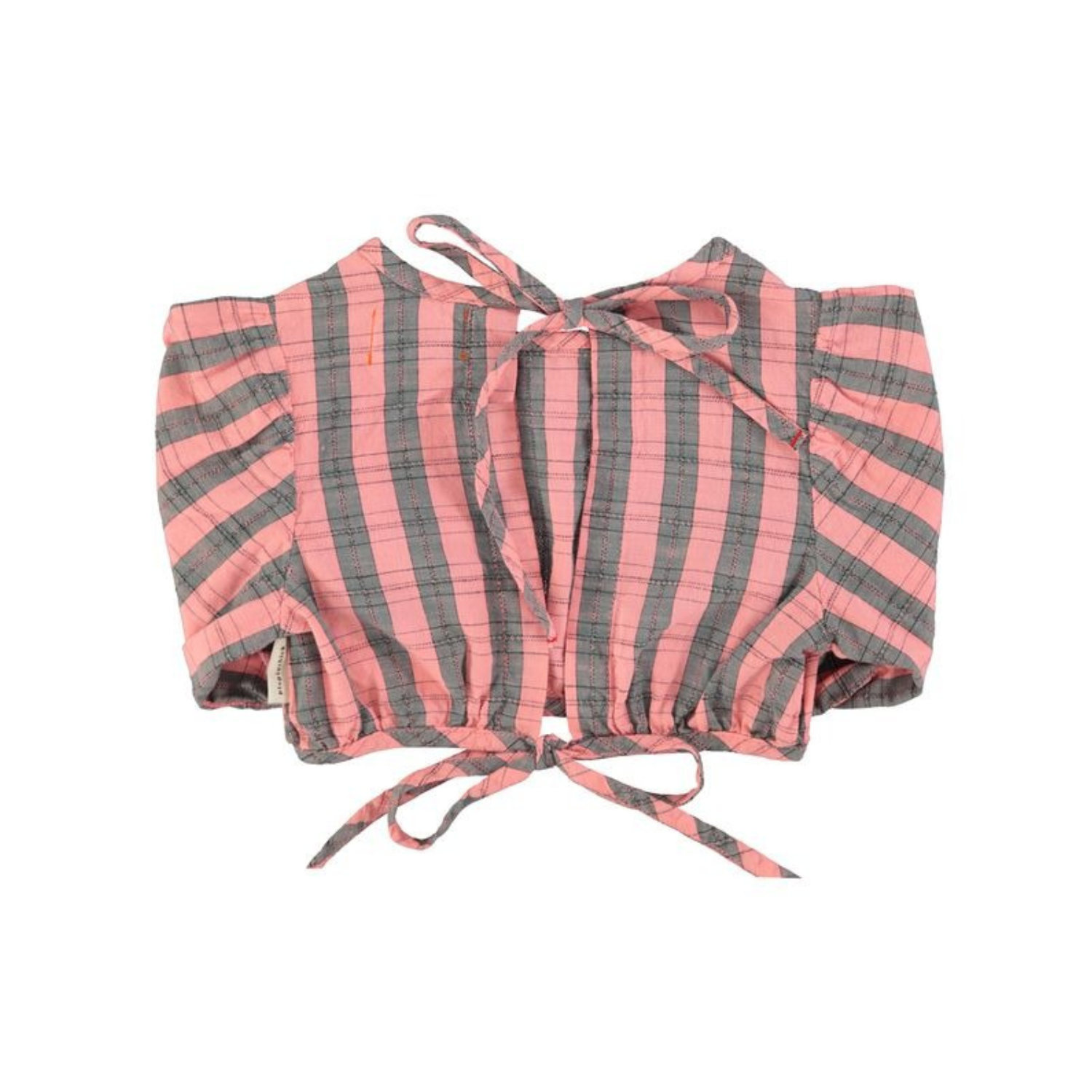 Checkered Balloon Sleeves Cropped Blouse | Pink/Green