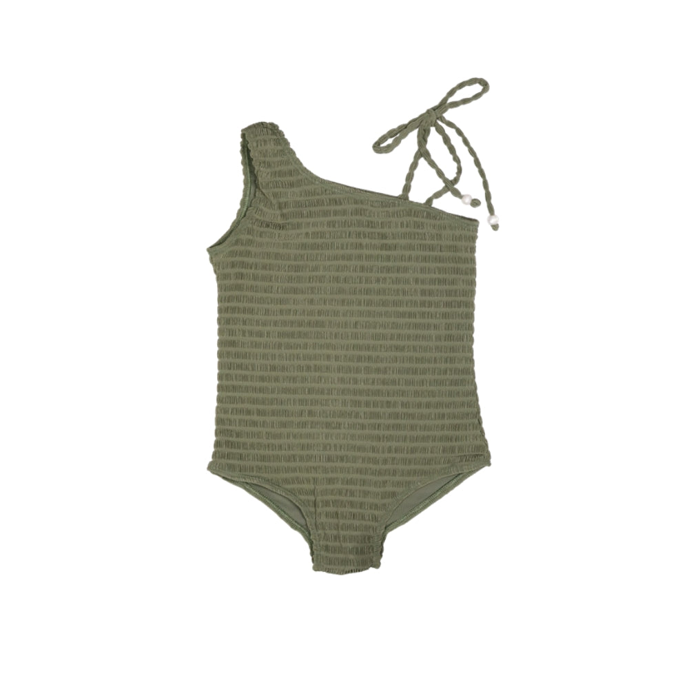 Ribbed Swimsuit One Shoulder | Olive
