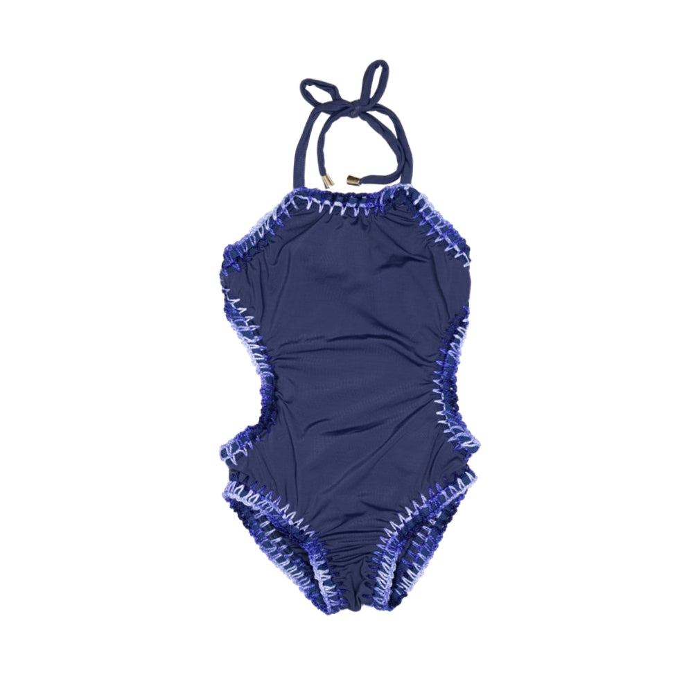 Crochet Trim Cut-Out Swimsuit | Navy
