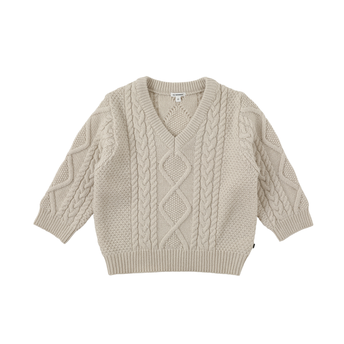 Cable V-neck Pullover | Ecru