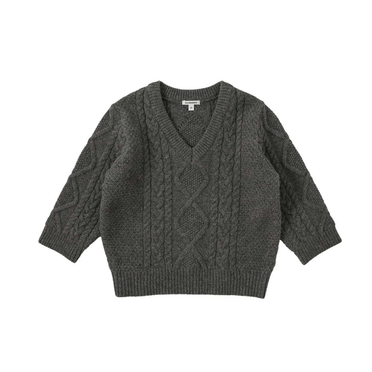 Cable V-neck Pullover | Melange Gray