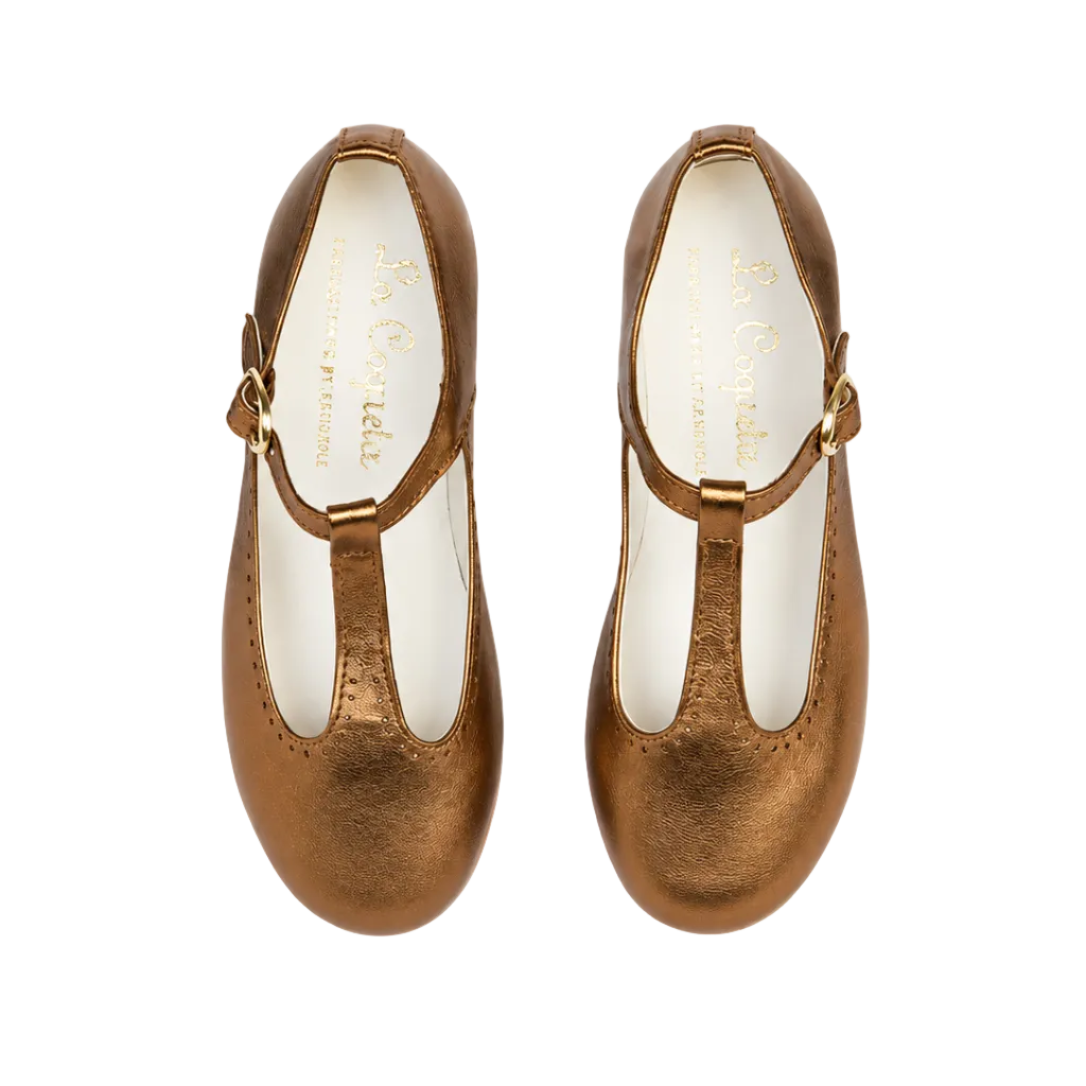 Leather T-Bar Shoes | Bronze