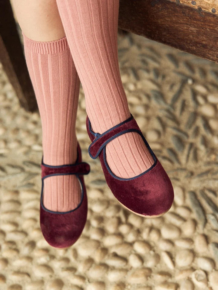 Velvet Mary Jane Shoes | Burgundy