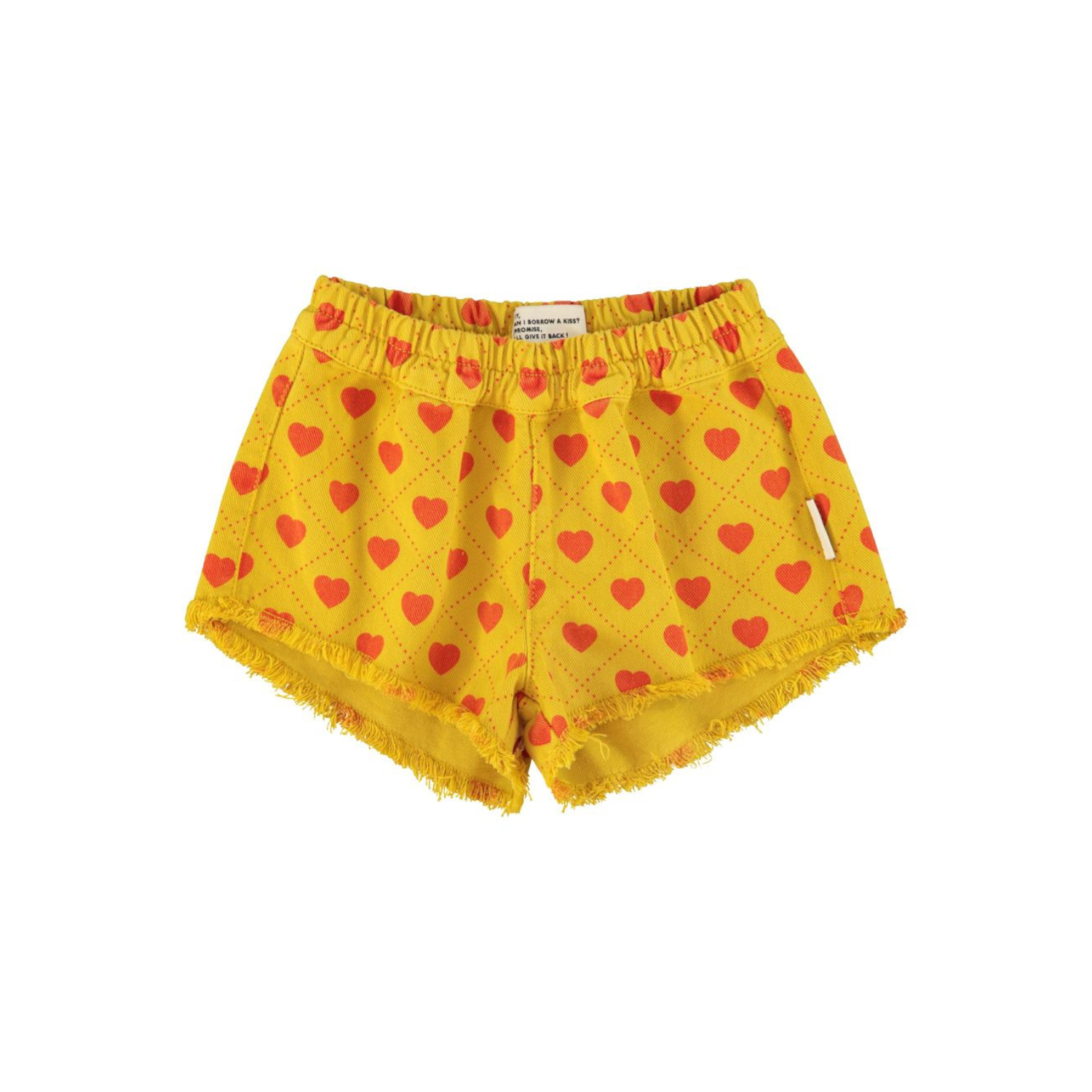 Heart Print Fringed Shorts | Mustard/Red