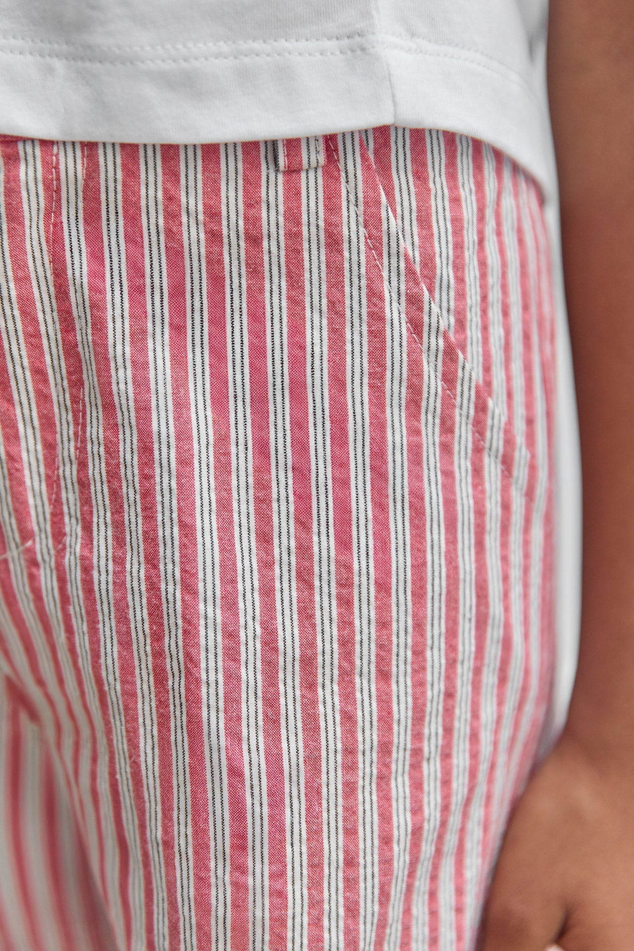 Striped Cotton Shorts | Red