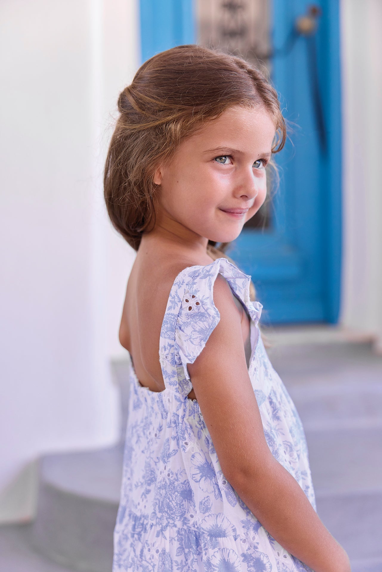 Santorini Embroidered Cotton Dress | Blue