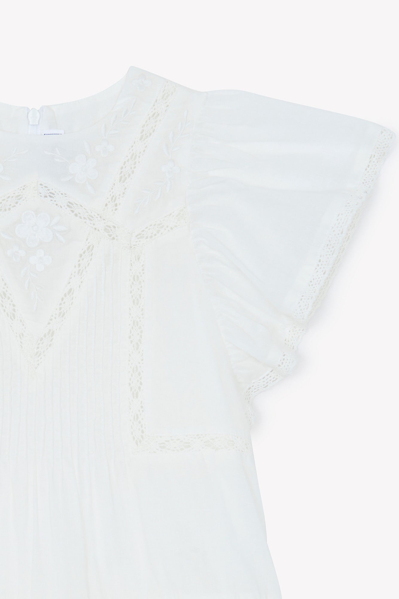 Lace Trimmed Embroidered Dress | White