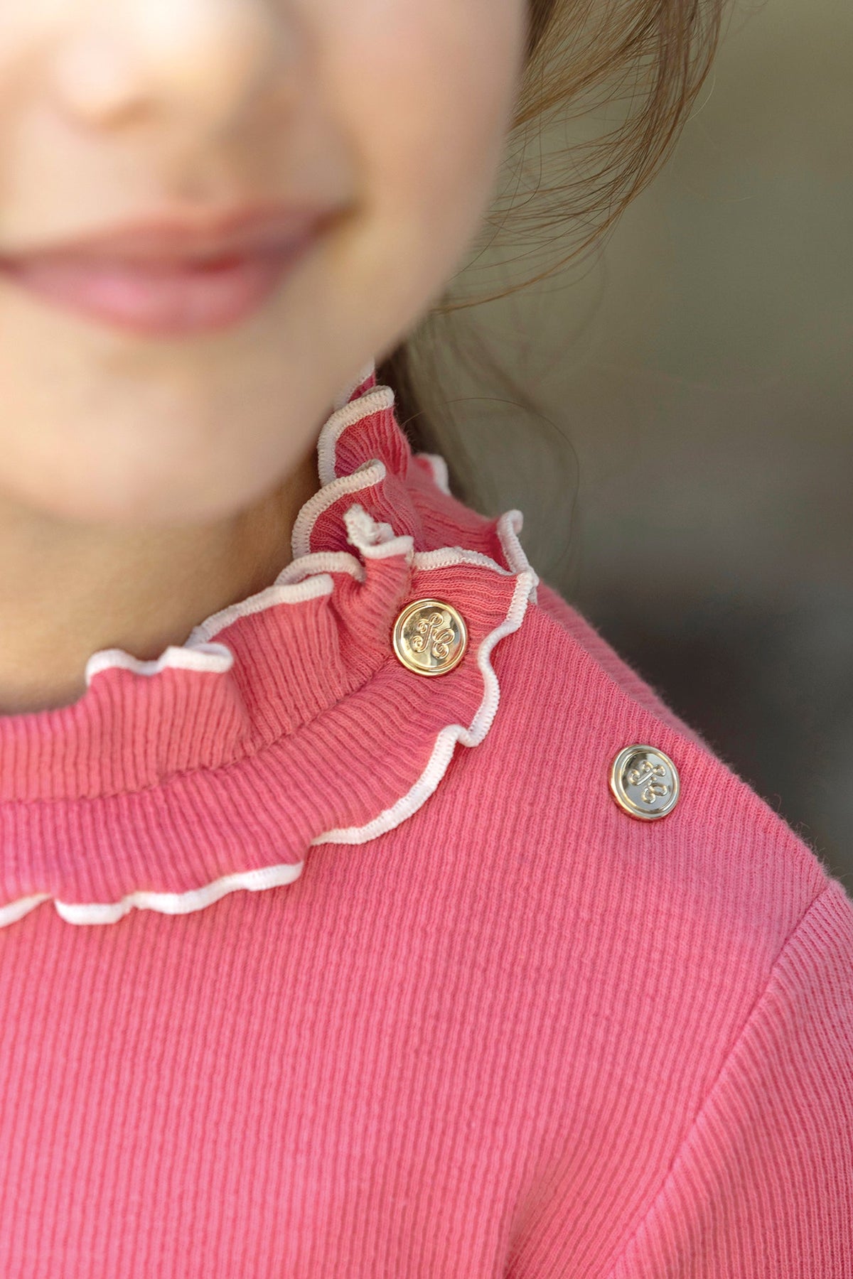 Ruffled Collar Cotton T-shirt | Peony