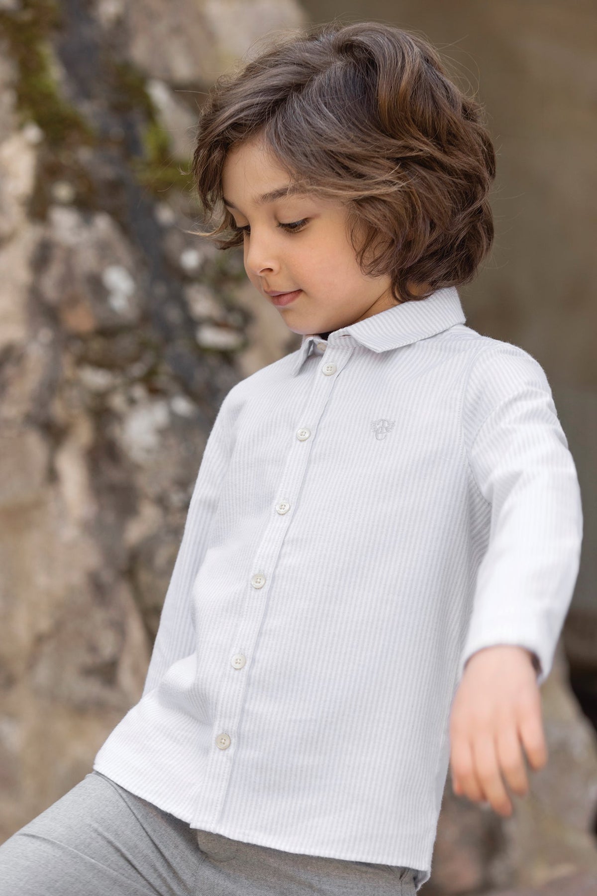 Cotton Stripes Shirt | Light Grey