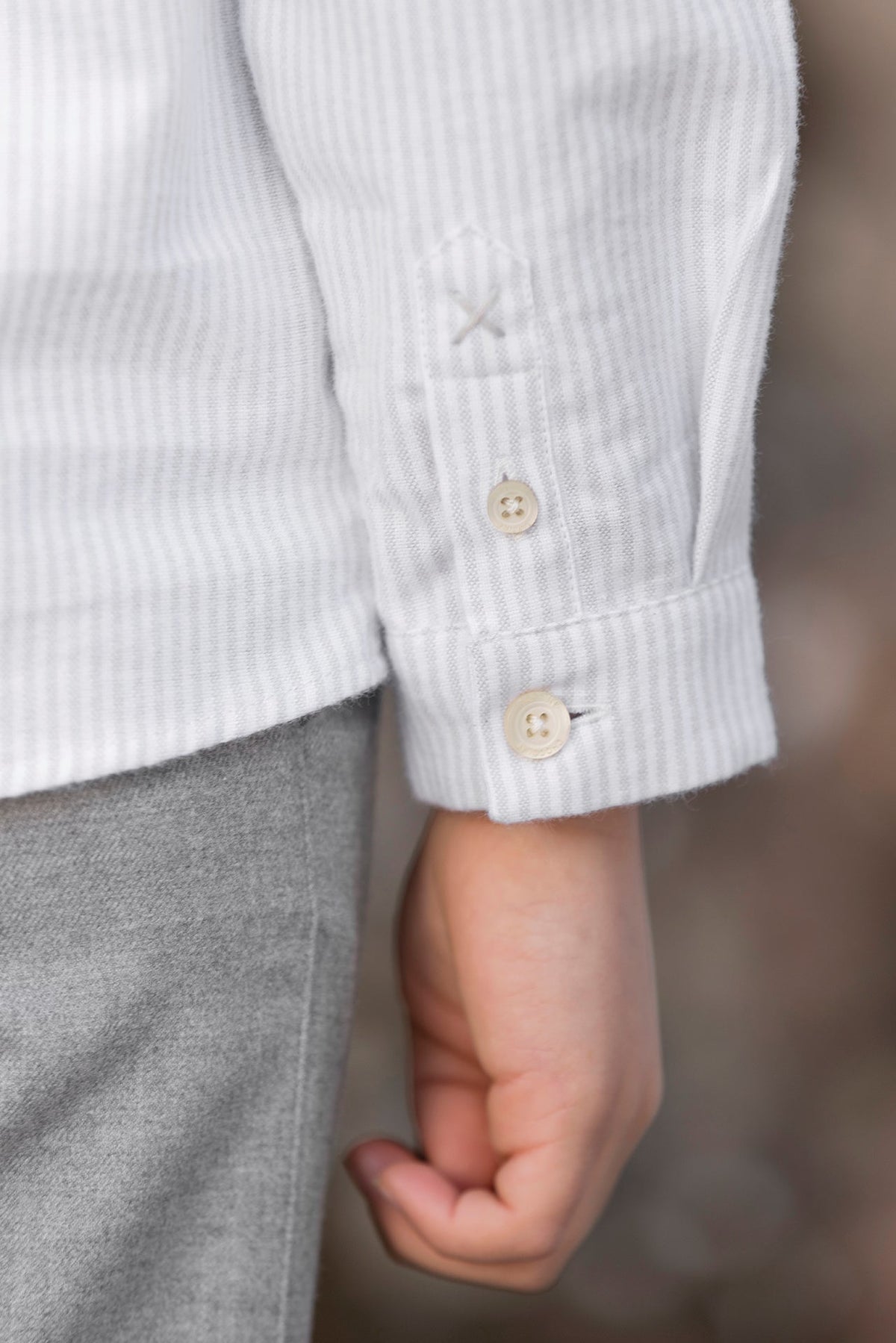 Cotton Stripes Shirt | Light Grey