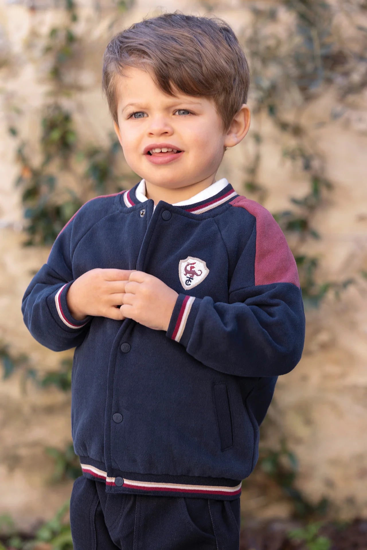 Embroidered Patch Cardigan | Navy