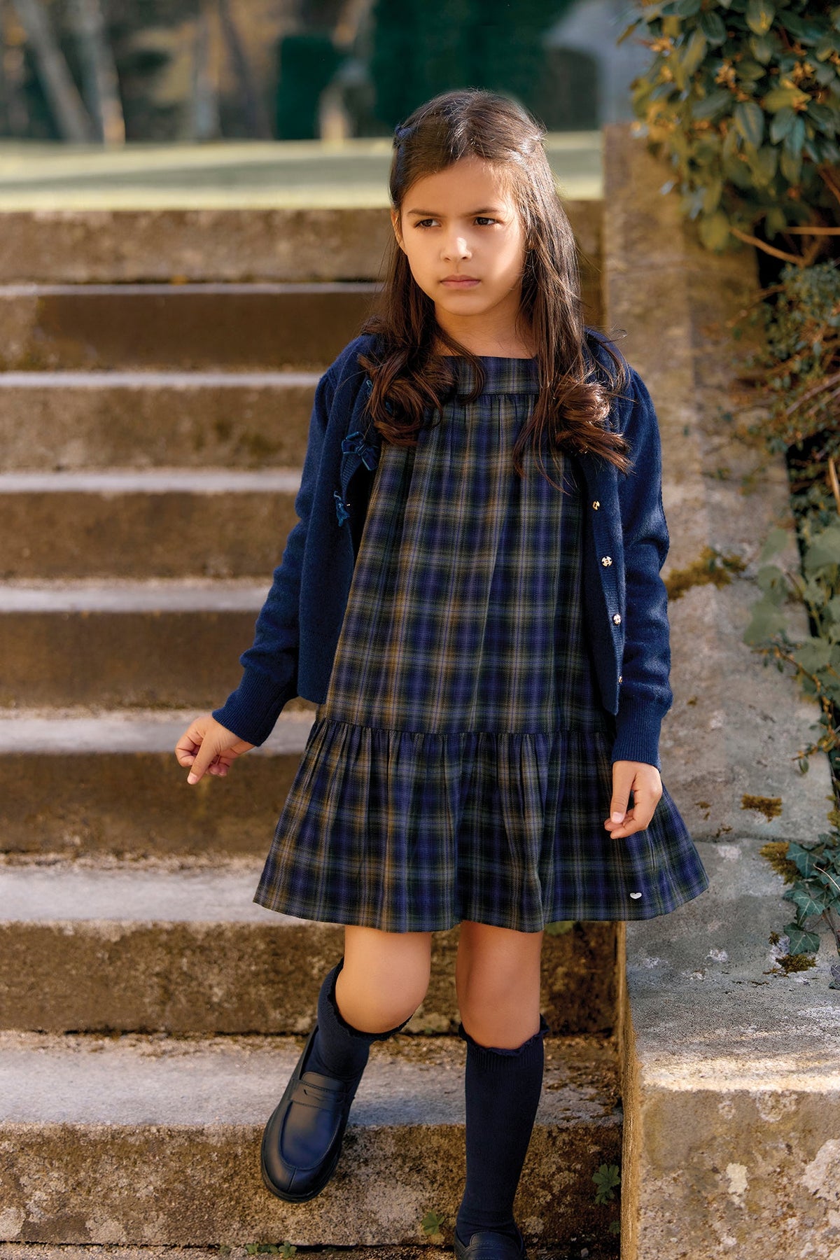 Cotton Check Dress | Navy