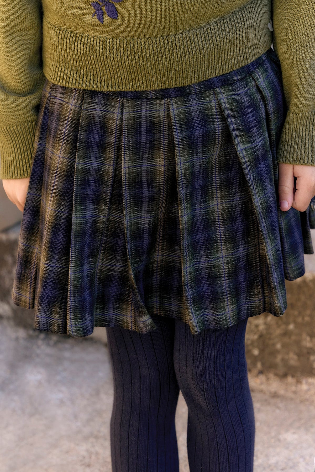 Tartan Cotton Skirt | Navy