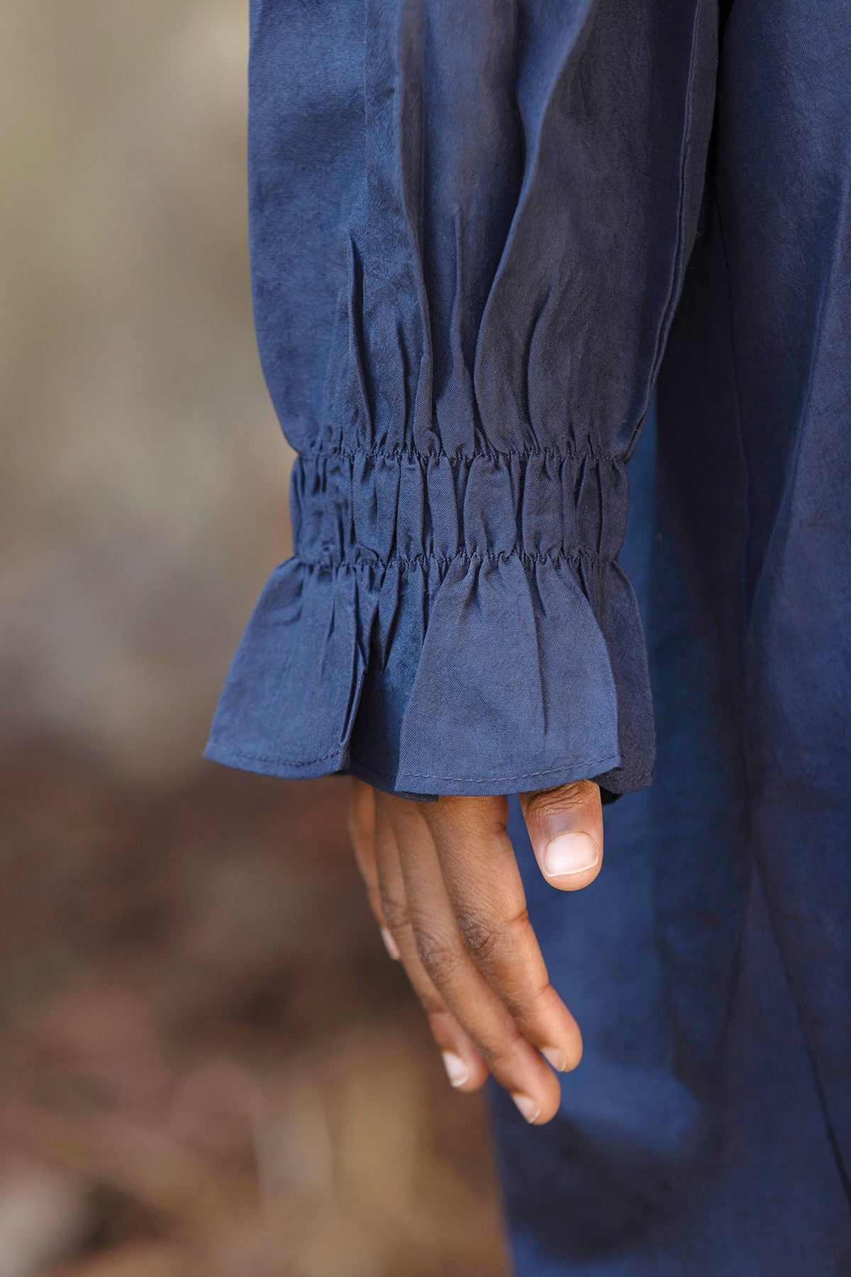 Beaded Smock Silk Dress | Navy