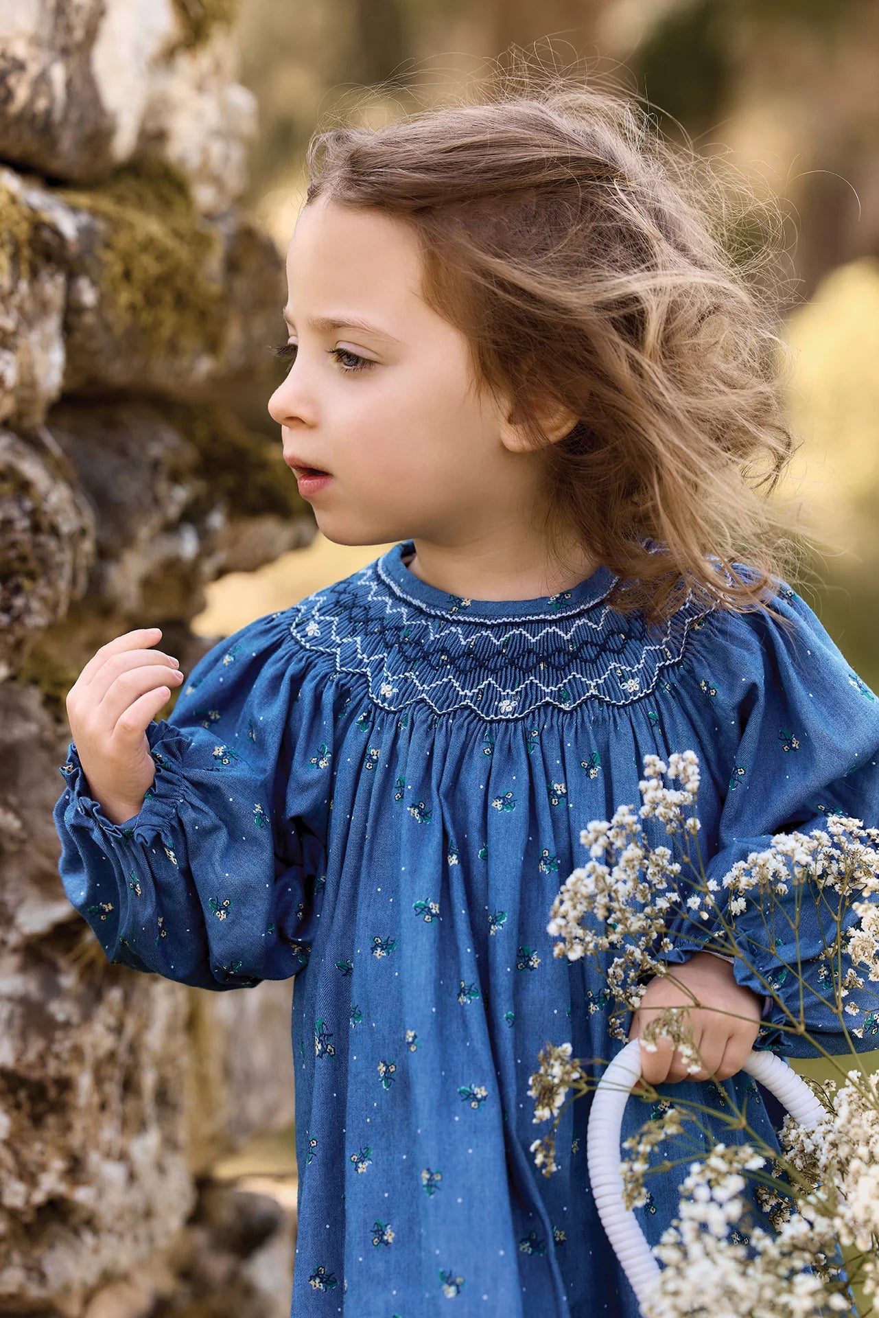 Smocked Flower Pattern Dress | Blue