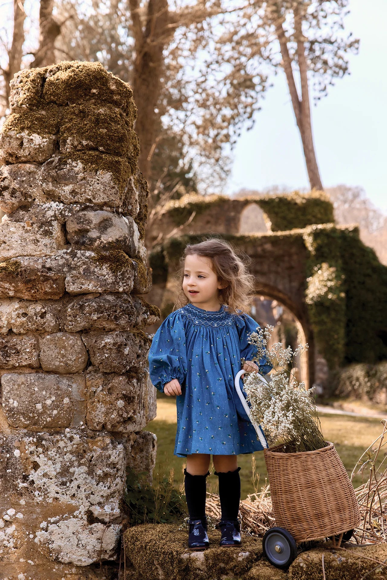 Smocked Flower Pattern Dress | Blue