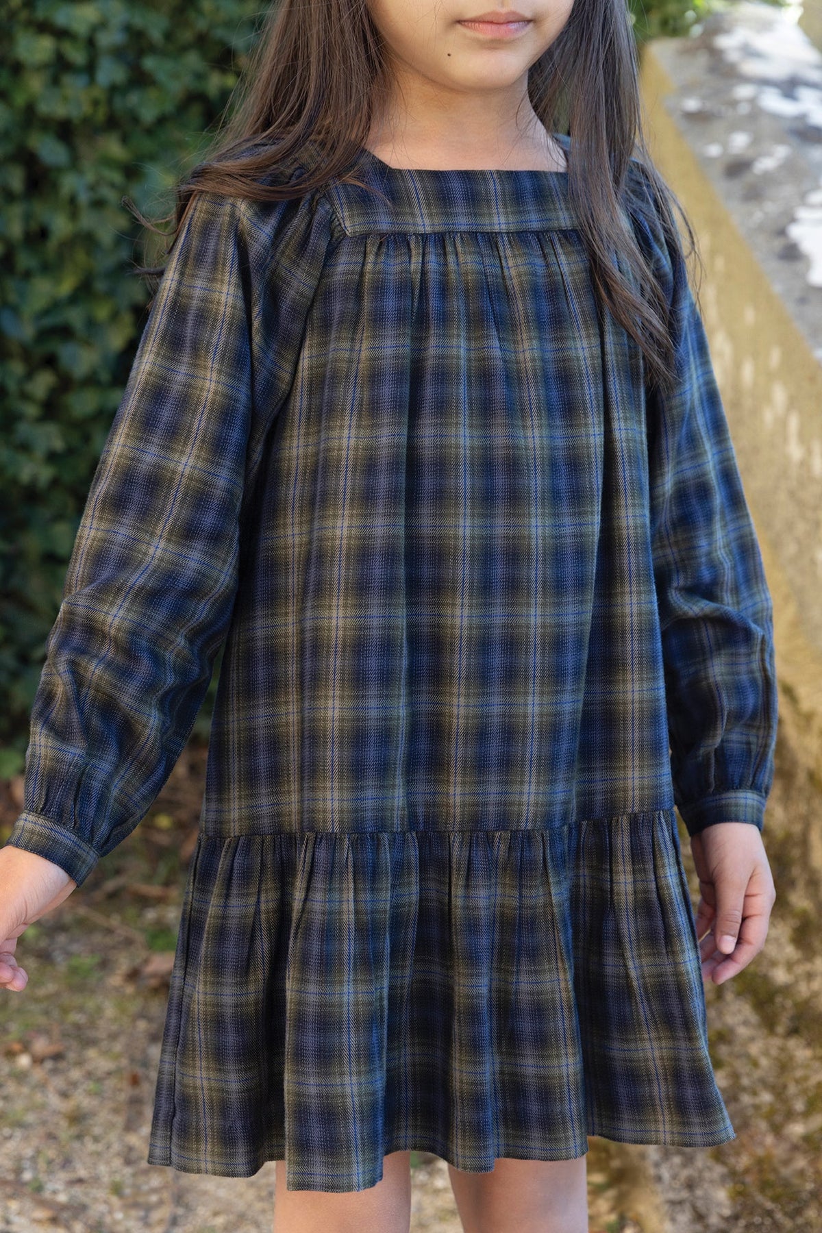 Cotton Check Dress | Navy