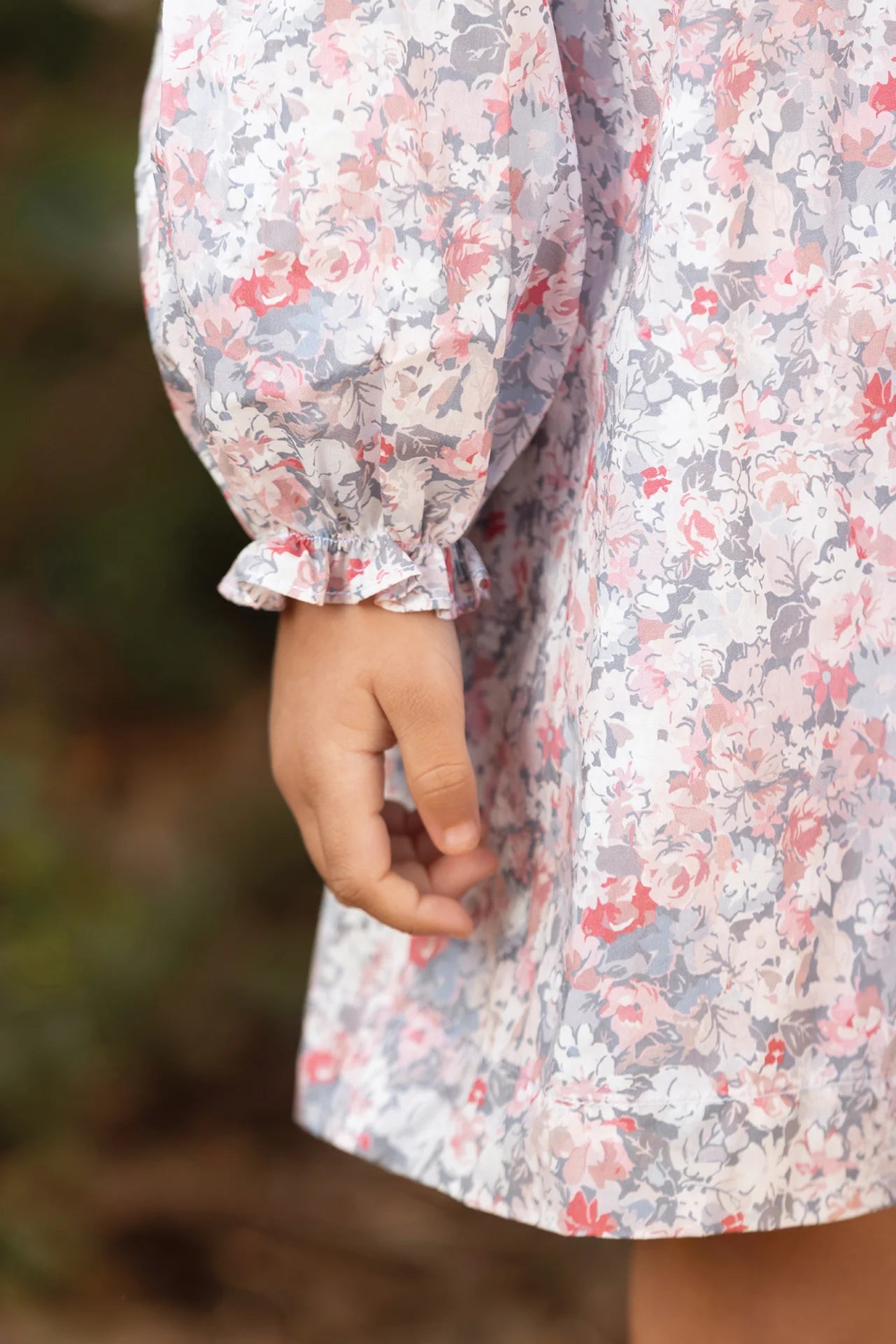 Smocked Flower Pattern Dress | Grey