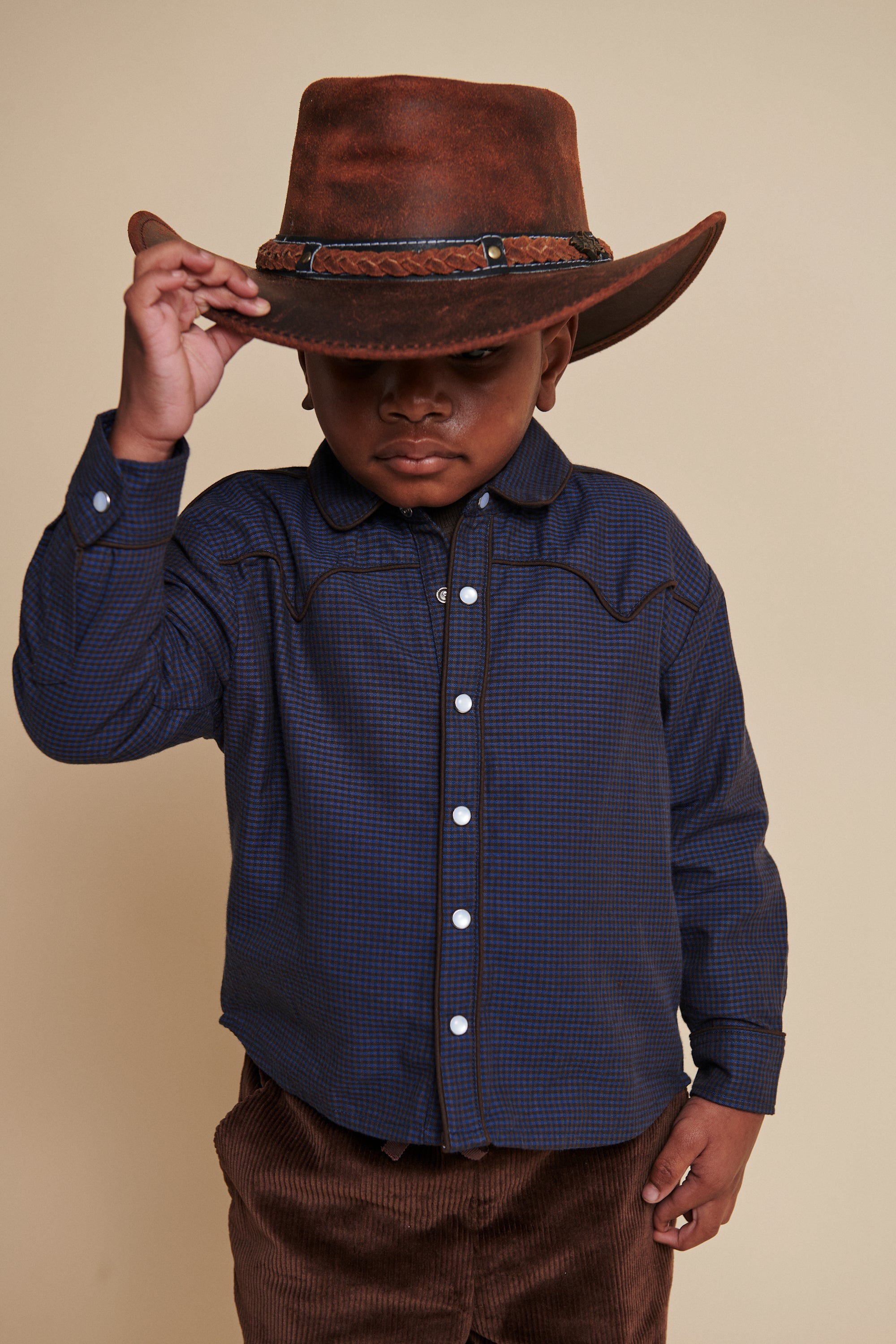 Checkered Cowboy Shirt | Brown Blue