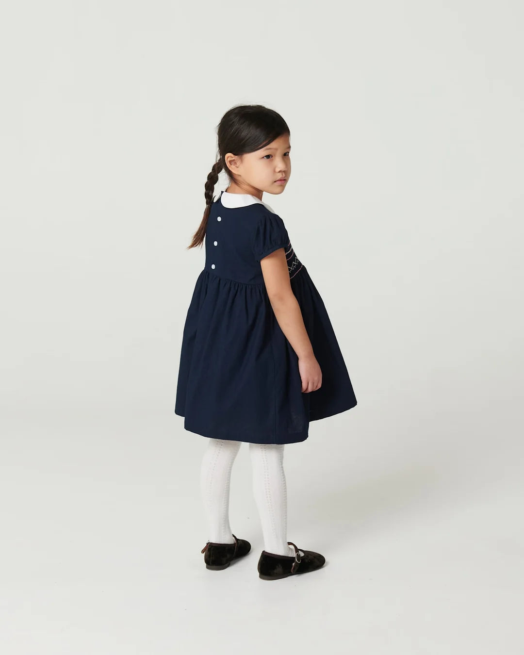 Smock Embroidery Dress | Navy