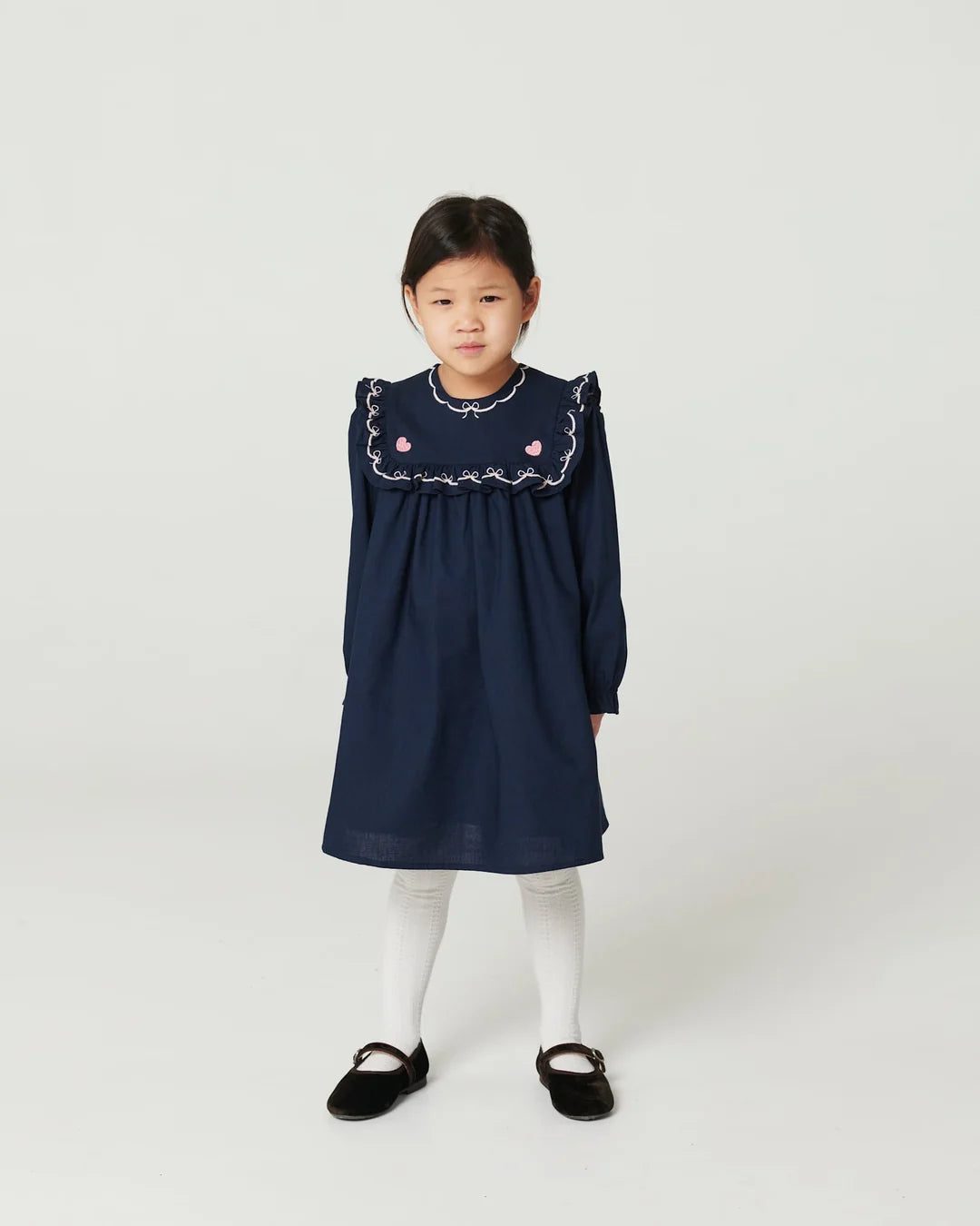 Embroidered Frill Dress | Navy