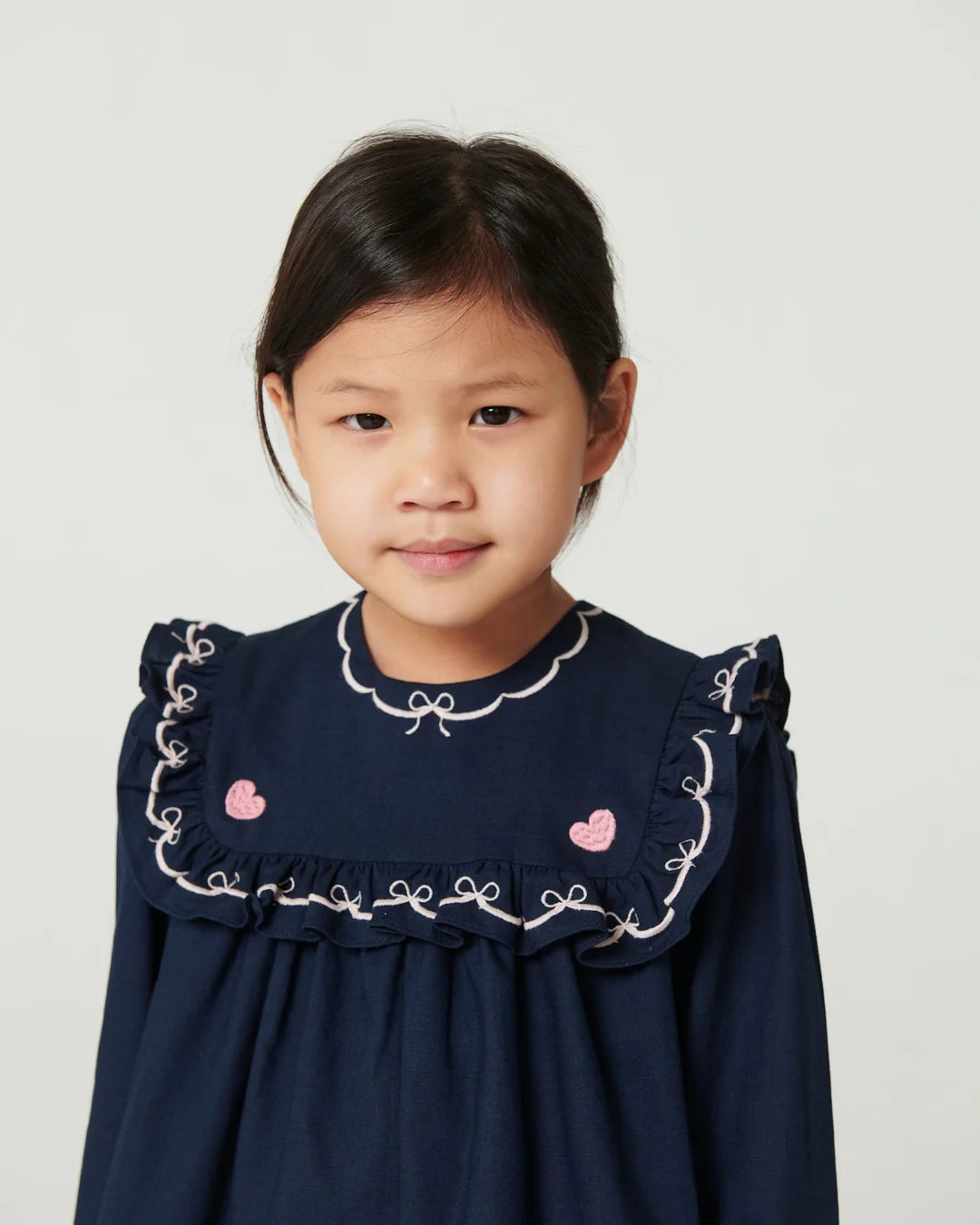 Embroidered Frill Dress | Navy